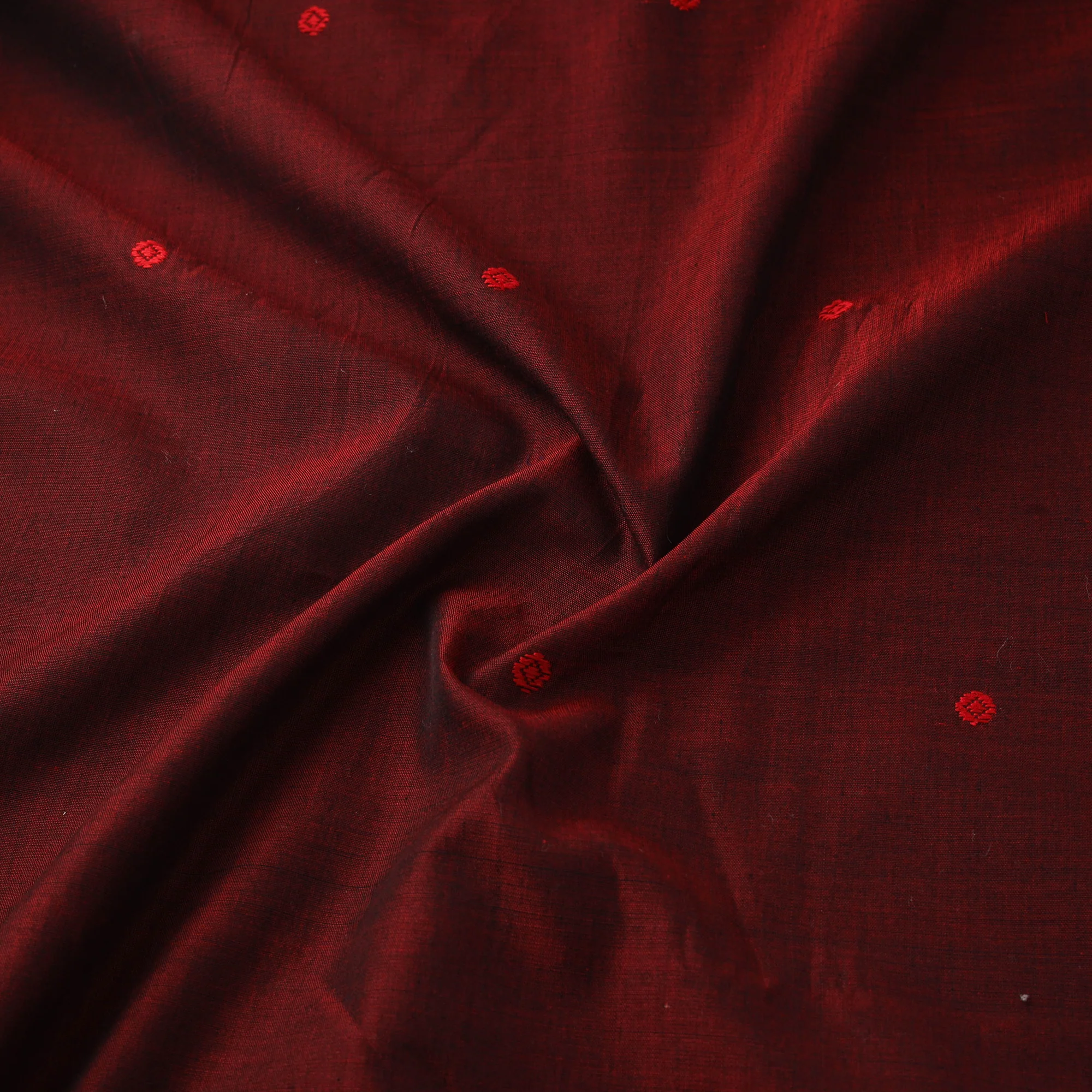 Red - Handloom Thread Buti Mercerised Cotton Chanderi Fabric 03 - Image 3