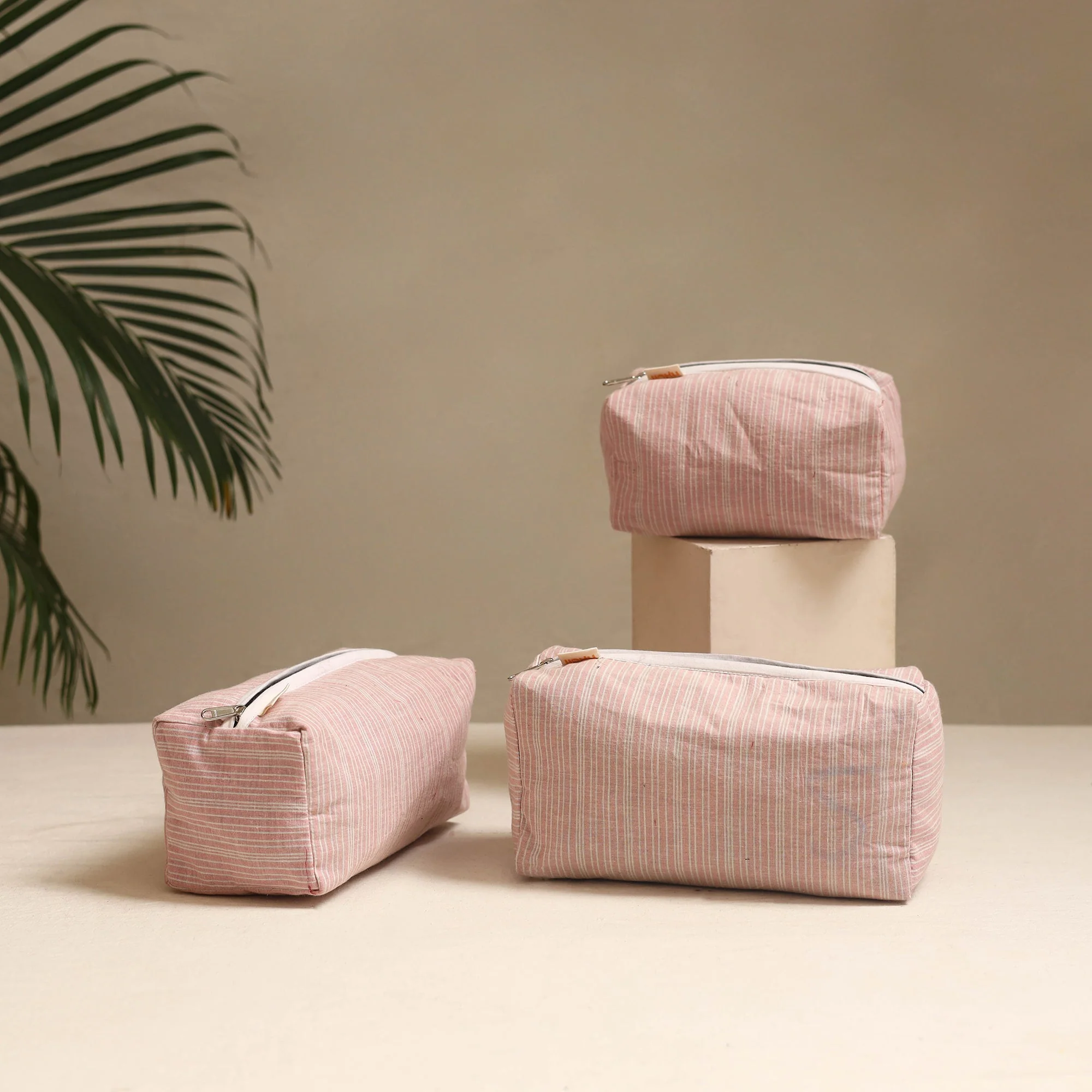 Beige - Handmade Cotton Toiletry Bags (Set of 3) 17