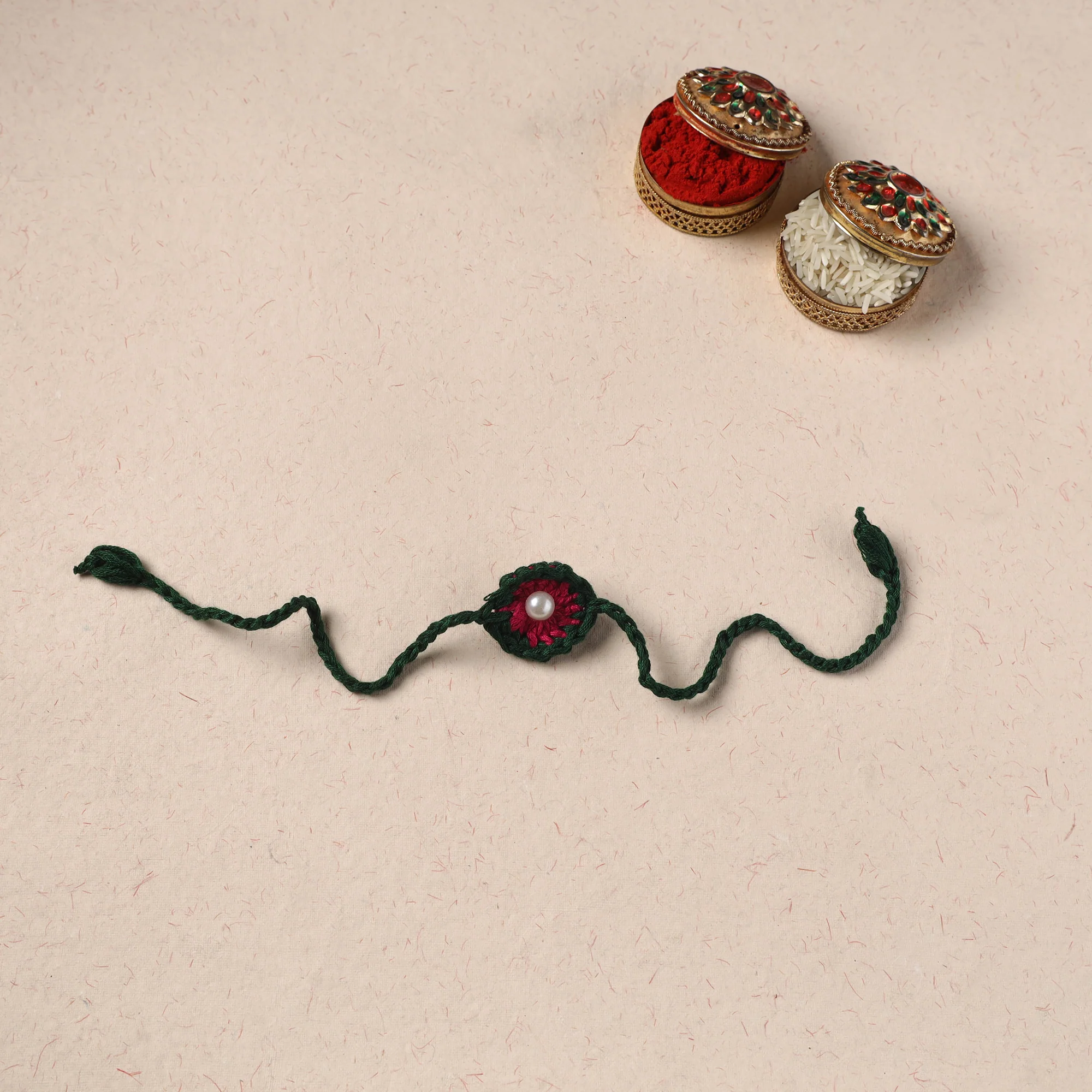 Handmade Crochet Pearl Work Rakhi 21
