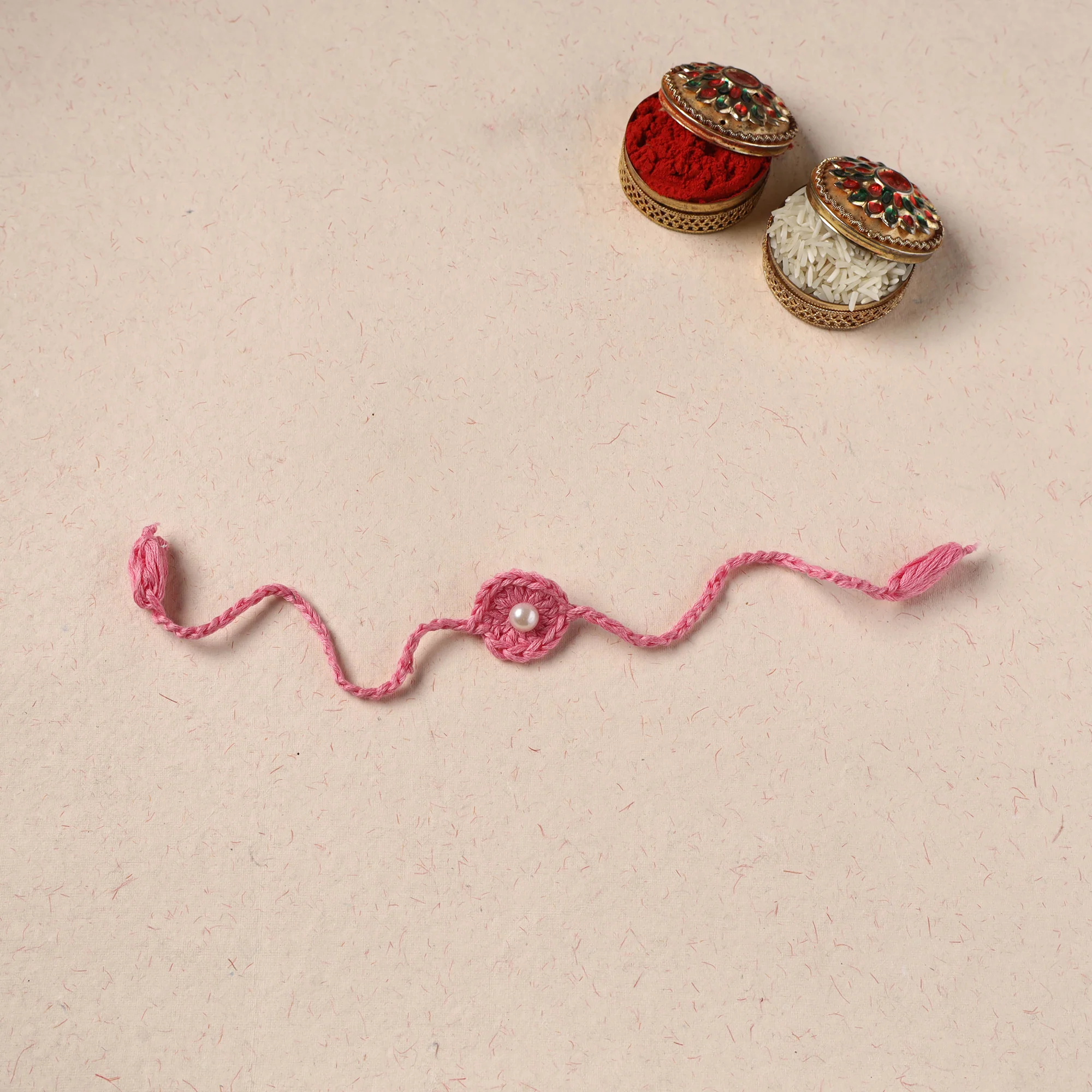 Handmade Crochet Pearl Work Rakhi 22