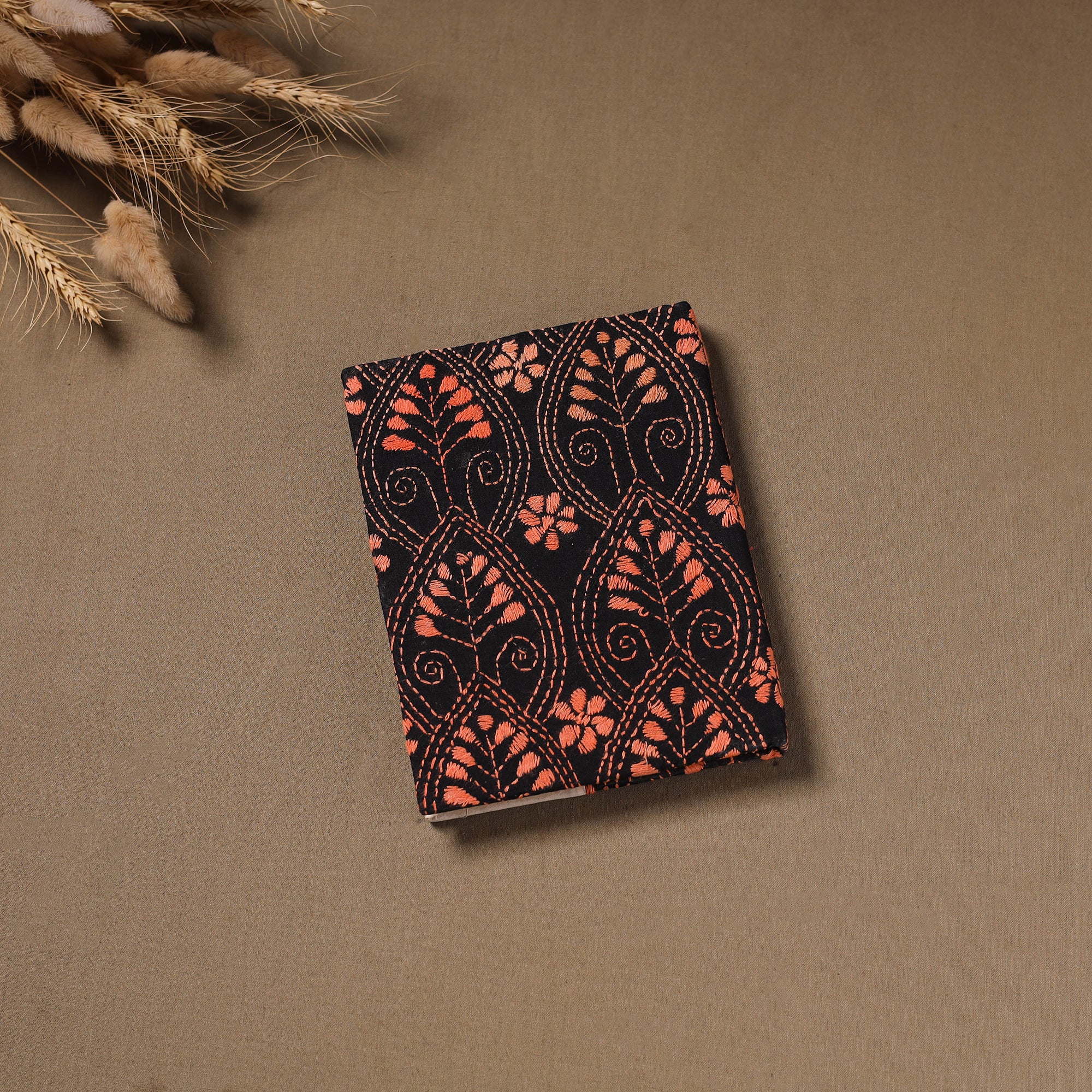 Handmade Paper Notebook with Eco Leaf Print Kantha Work 03 - Image 3