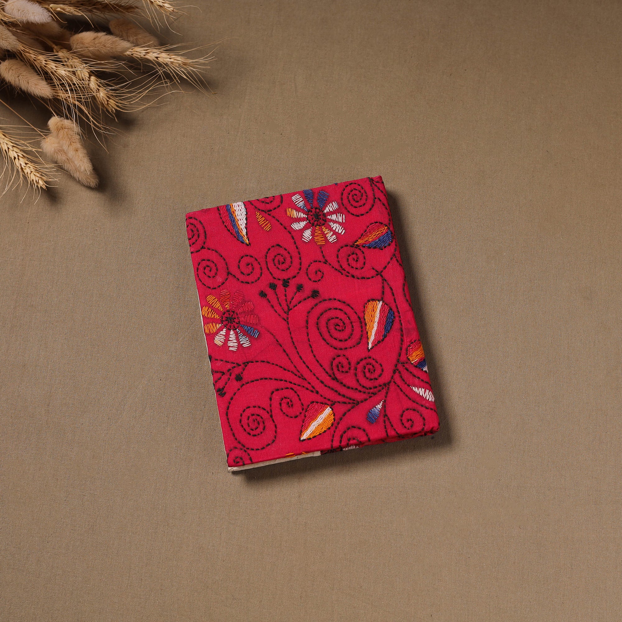 Handmade Paper Notebook with Eco Leaf Print Kantha Work 09 - Image 3
