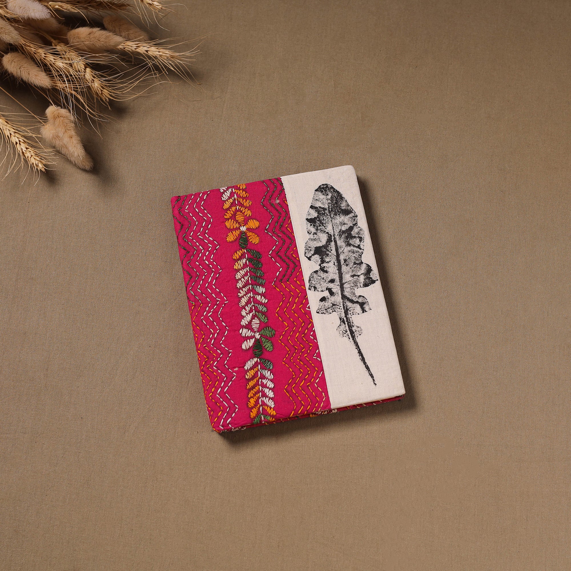 Handmade Paper Notebook with Eco Leaf Print Kantha Work 10