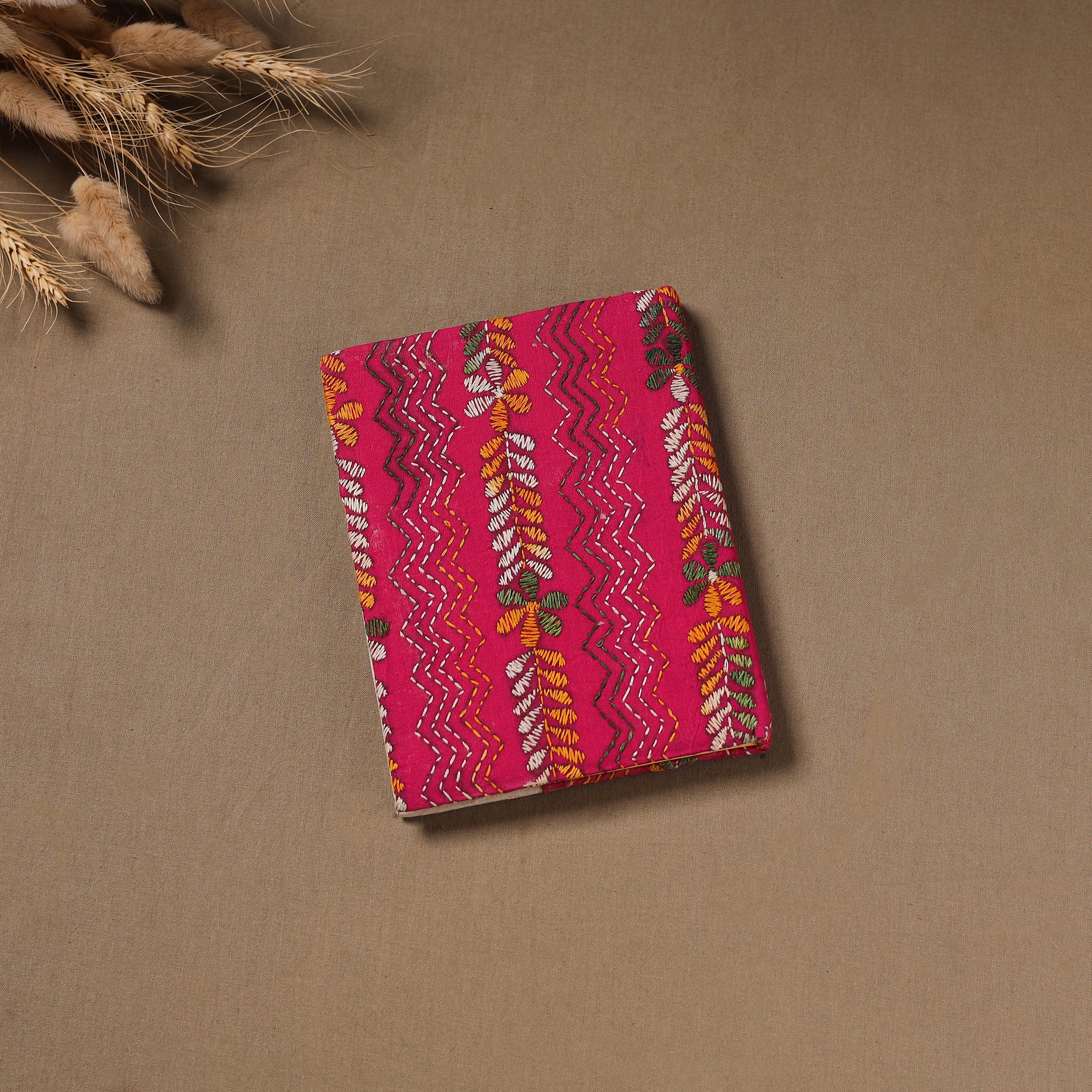 Handmade Paper Notebook with Eco Leaf Print Kantha Work 10 - Image 3