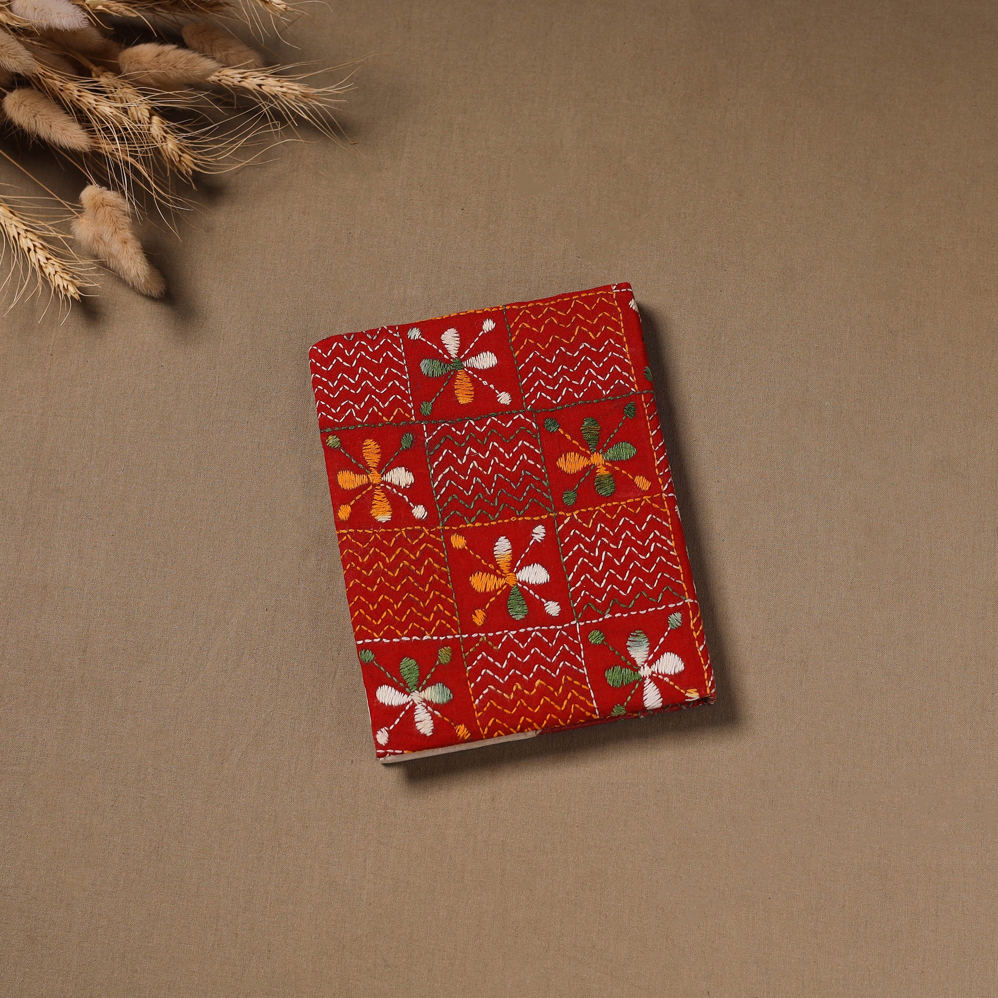 Handmade Paper Notebook with Eco Leaf Print Kantha Work 11 - Image 3