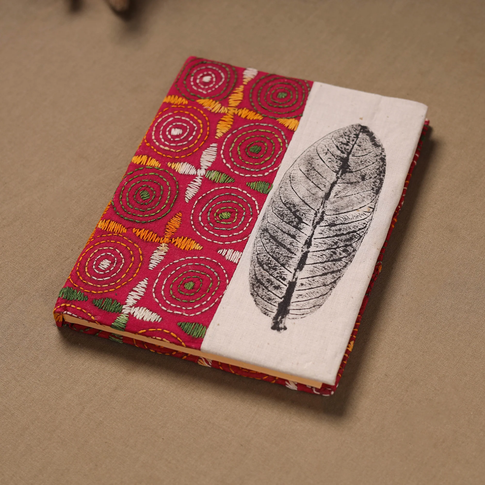 Handmade Paper Notebook with Eco Leaf Print Kantha Work 12 - Image 2