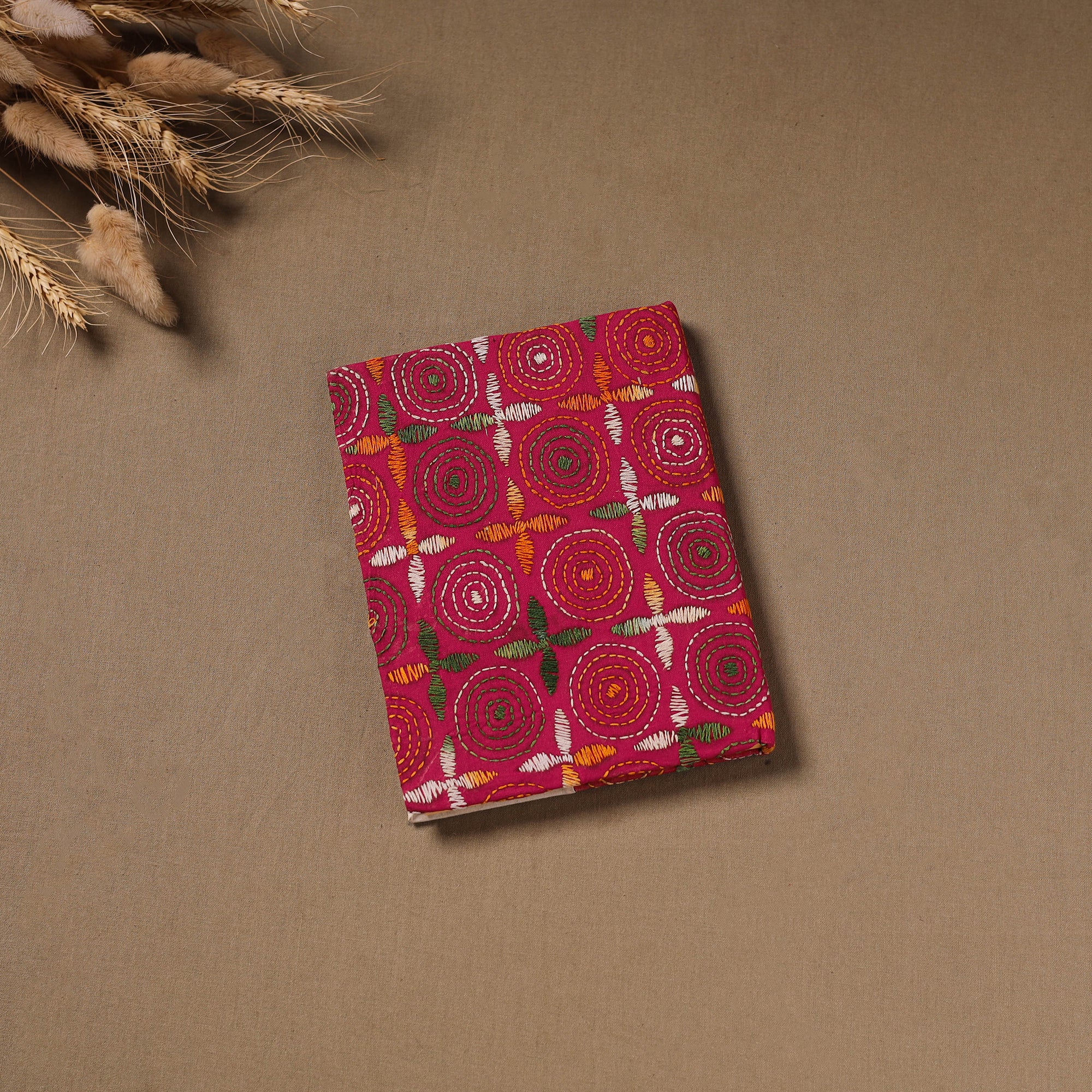 Handmade Paper Notebook with Eco Leaf Print Kantha Work 12 - Image 3