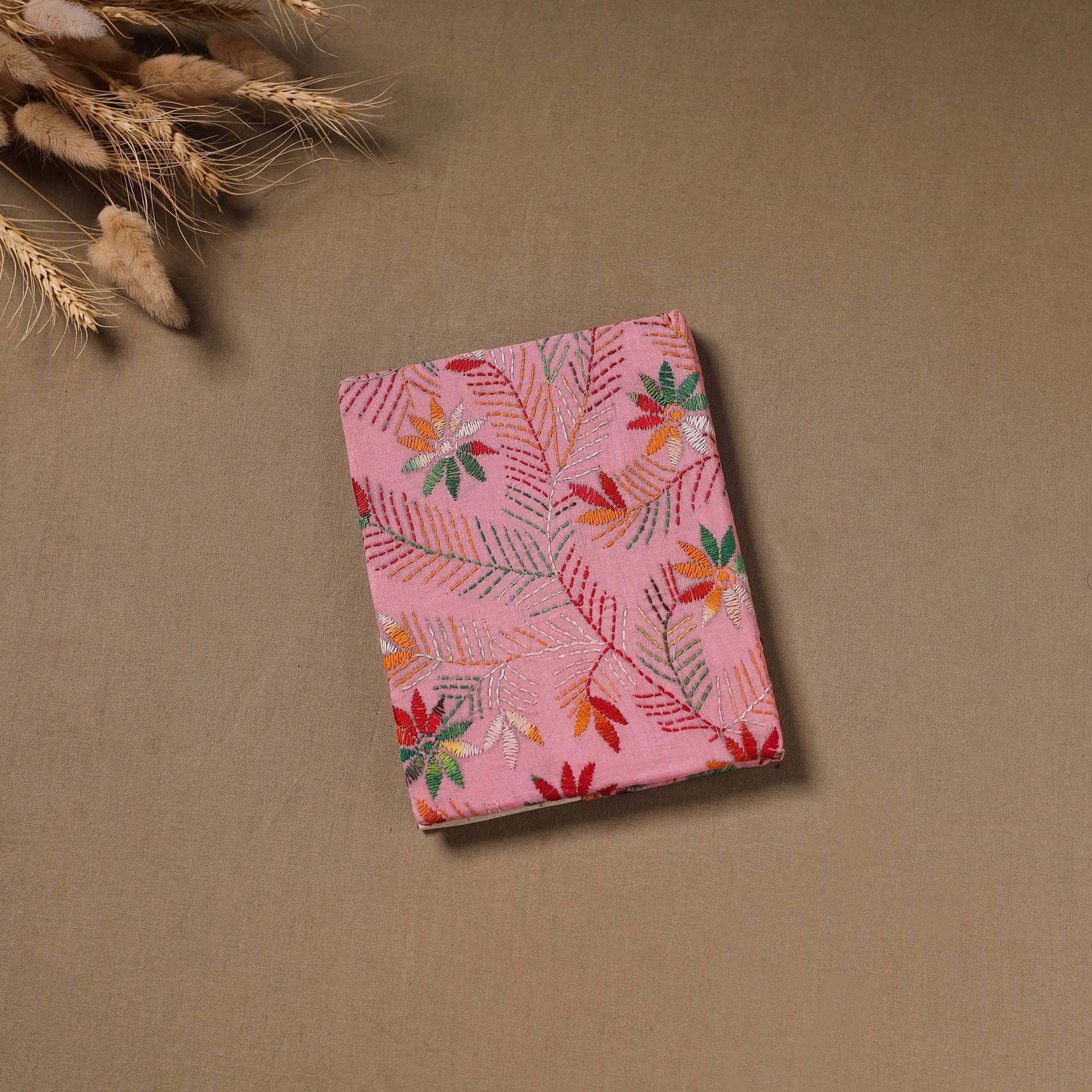 Handmade Paper Notebook with Eco Leaf Print Kantha Work 13 - Image 3