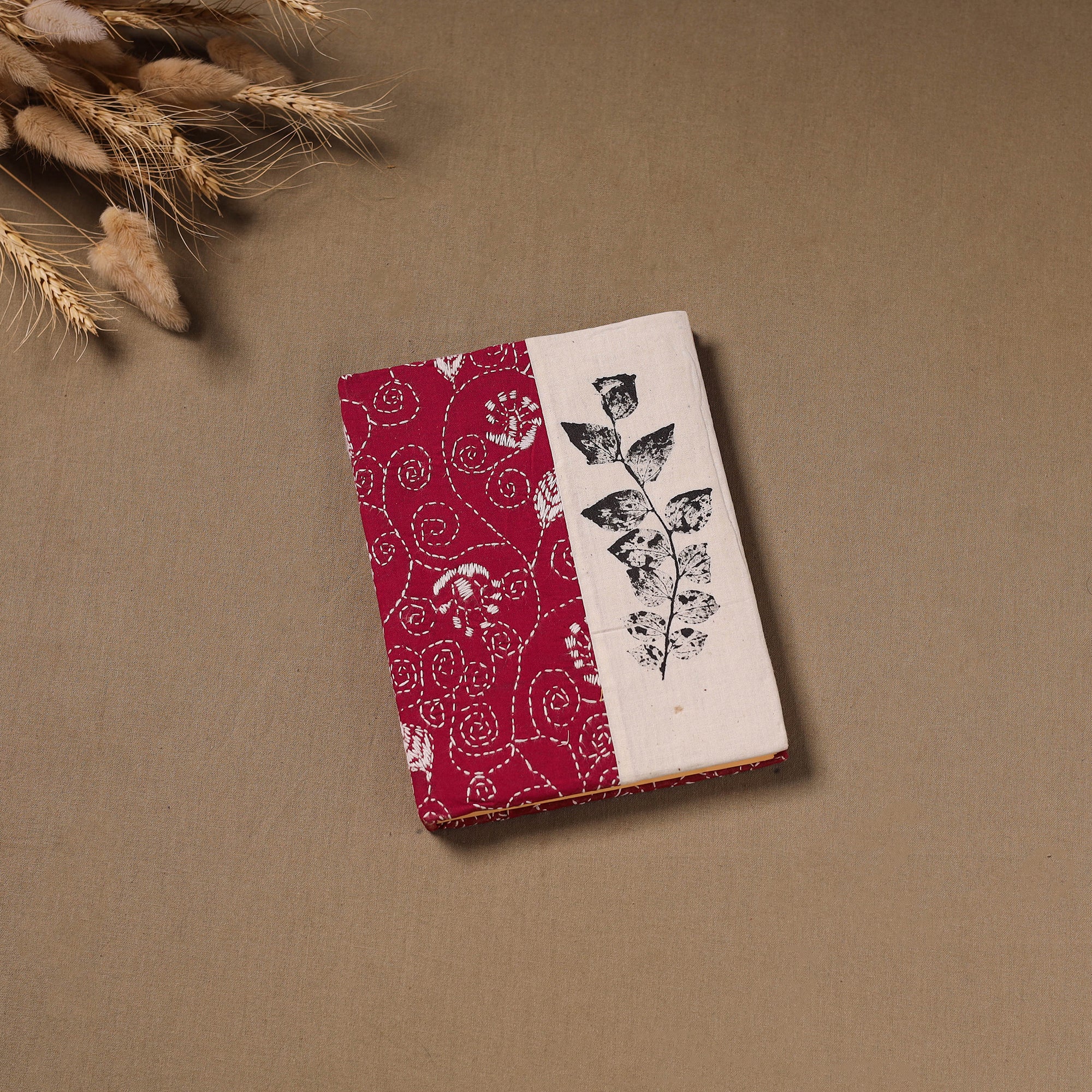 Handmade Paper Notebook with Eco Leaf Print Kantha Work 14