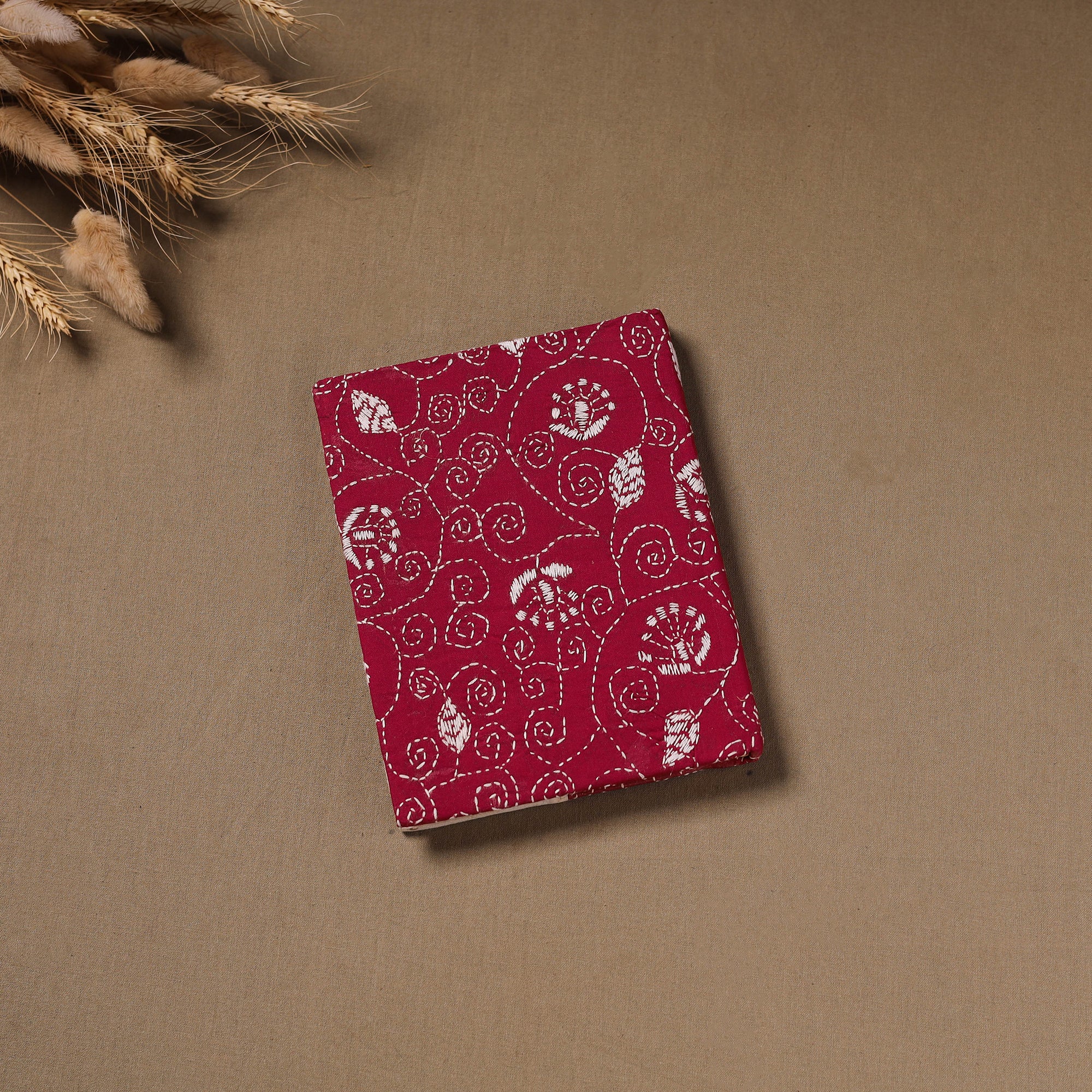 Handmade Paper Notebook with Eco Leaf Print Kantha Work 14 - Image 3