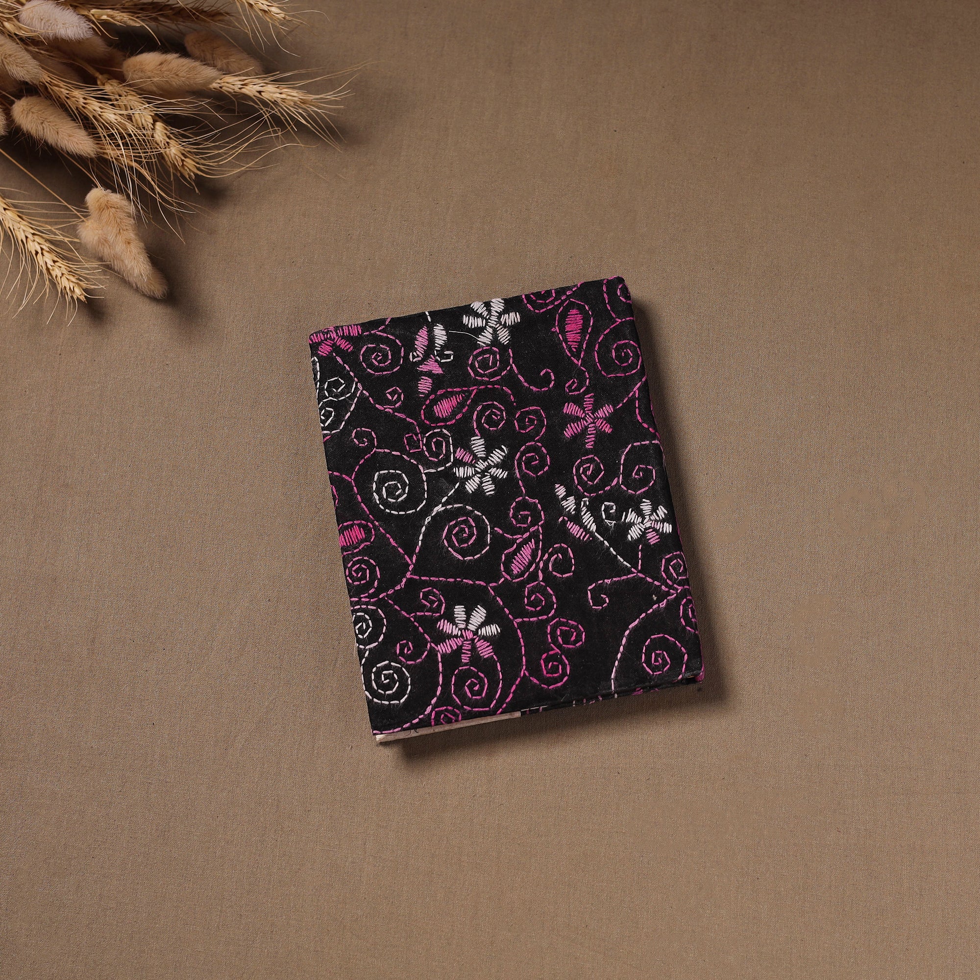 Handmade Paper Notebook with Eco Leaf Print Kantha Work 16 - Image 3