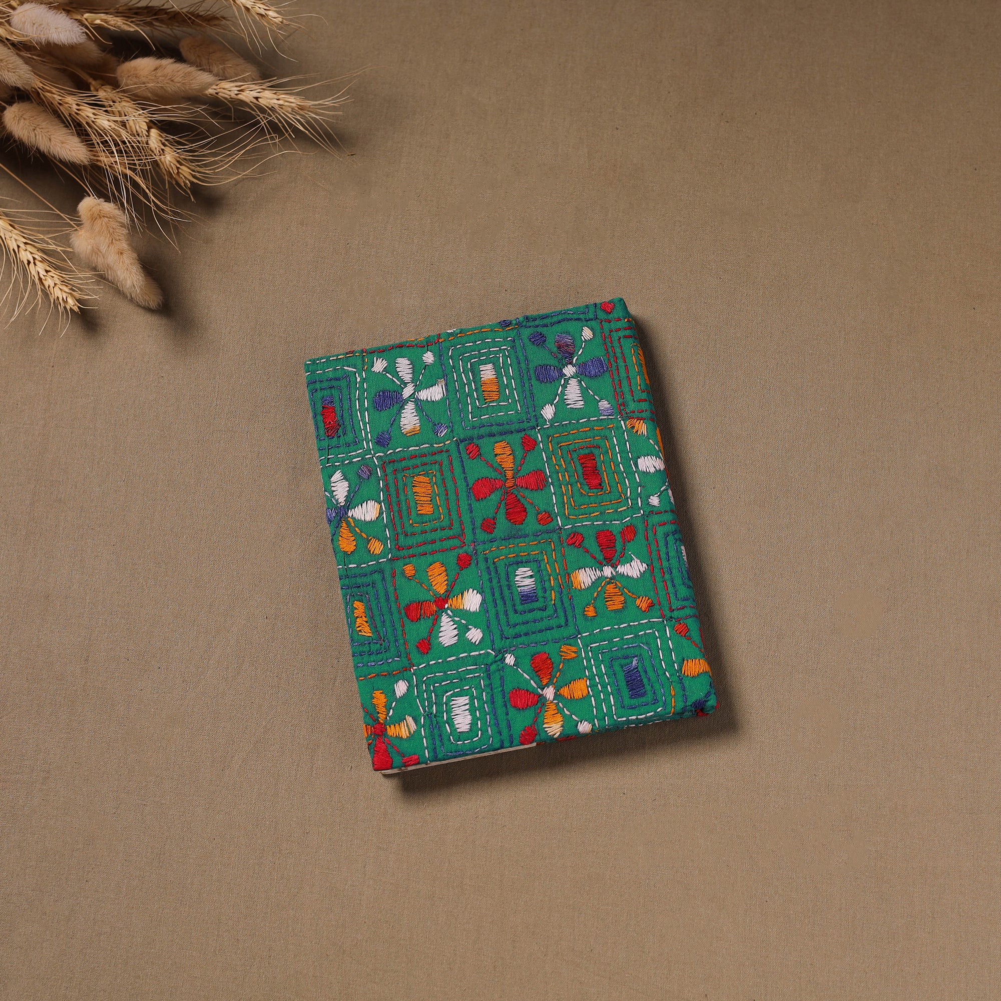 Handmade Paper Notebook with Eco Leaf Print Kantha Work 17 - Image 3