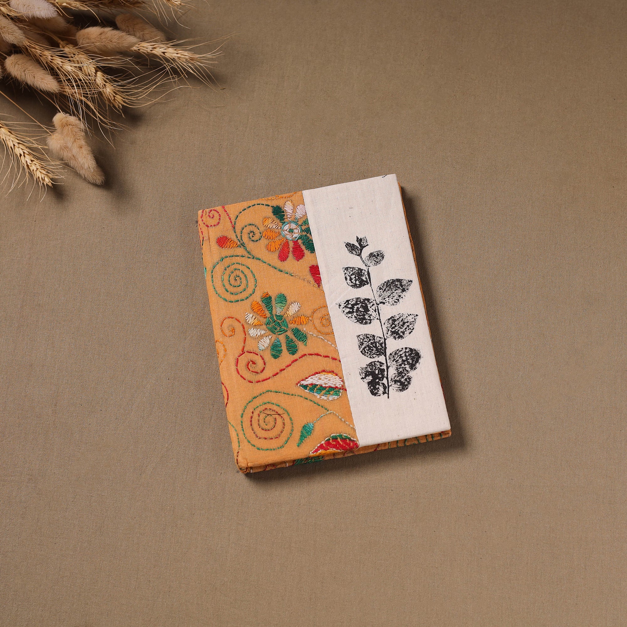 Handmade Paper Notebook with Eco Leaf Print Kantha Work 18
