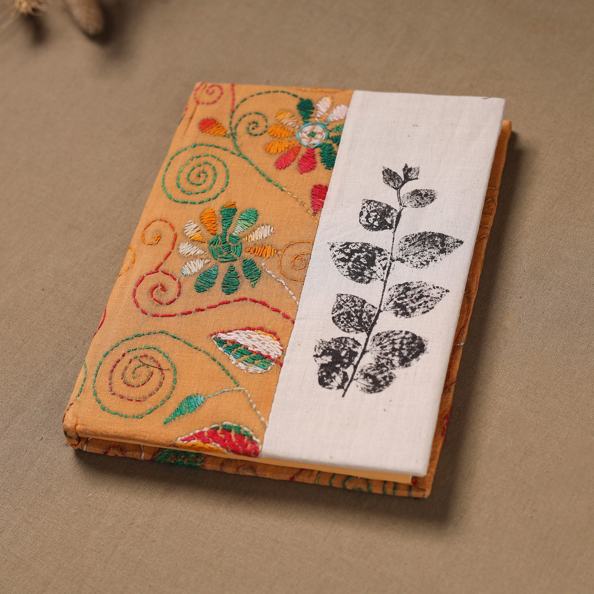 Handmade Paper Notebook with Eco Leaf Print Kantha Work 18 - Image 2