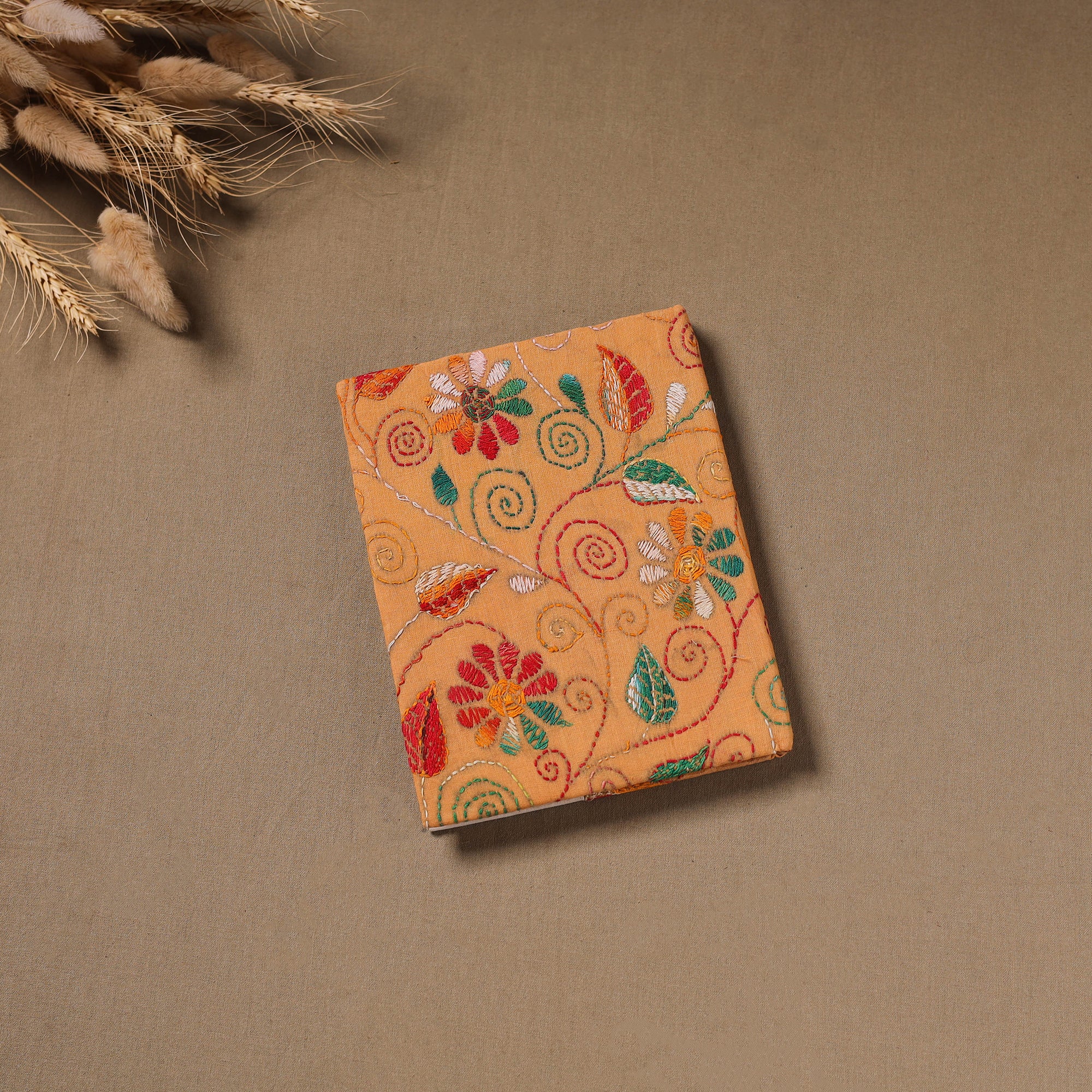 Handmade Paper Notebook with Eco Leaf Print Kantha Work 18 - Image 3