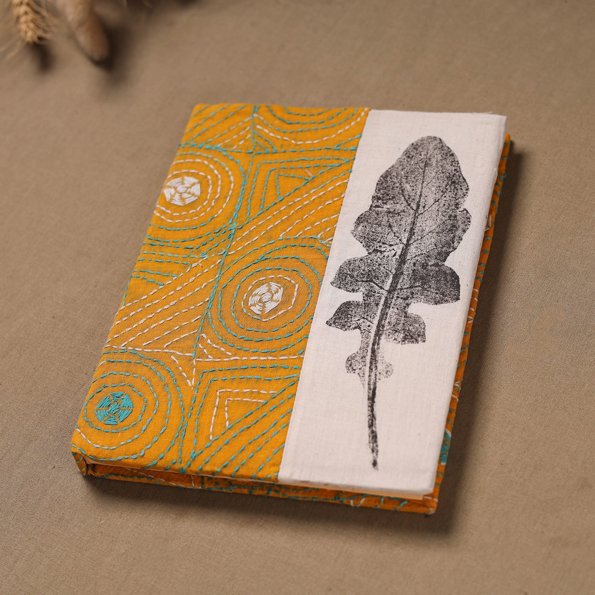 Handmade Paper Notebook with Eco Leaf Print Kantha Work 19 - Image 2