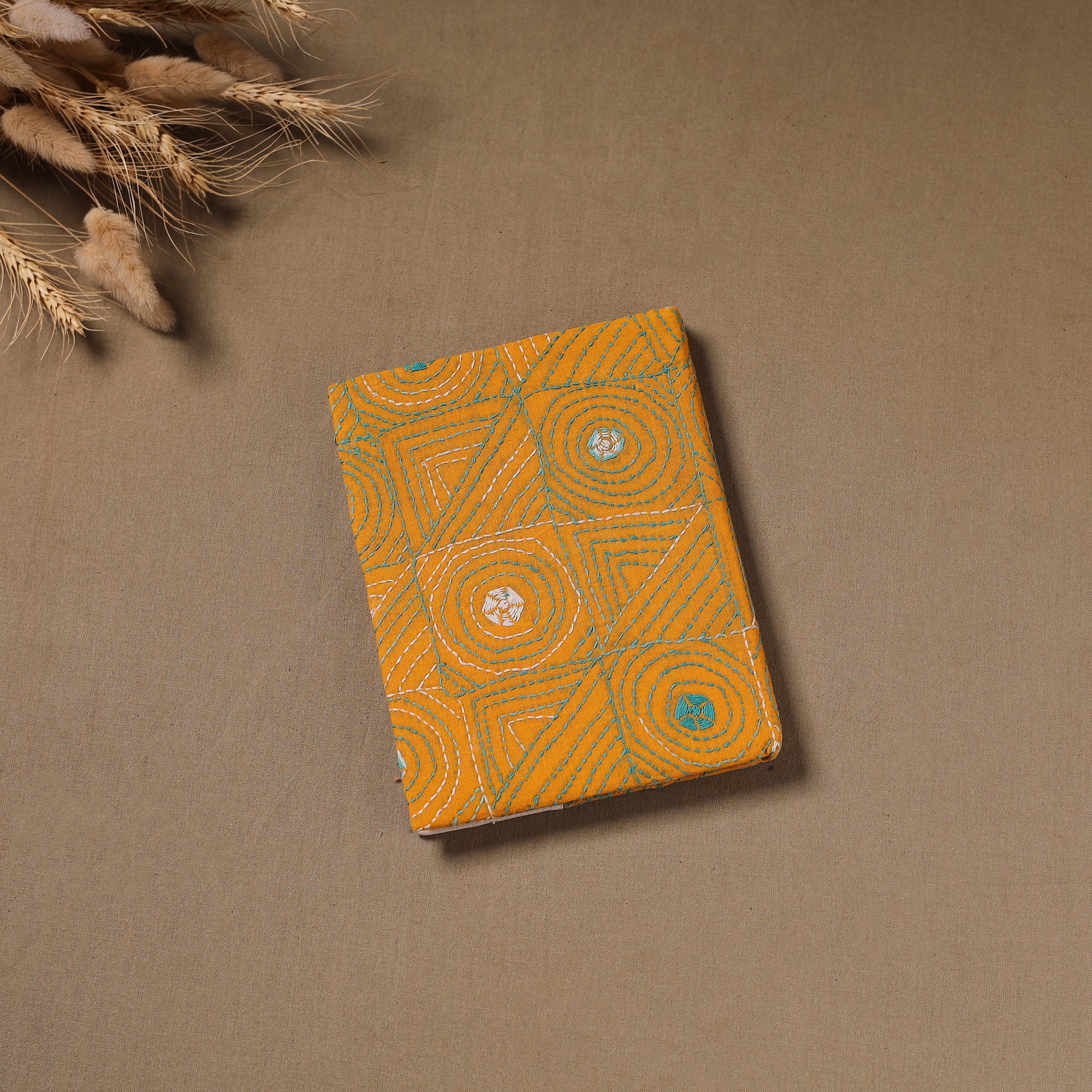 Handmade Paper Notebook with Eco Leaf Print Kantha Work 19 - Image 3
