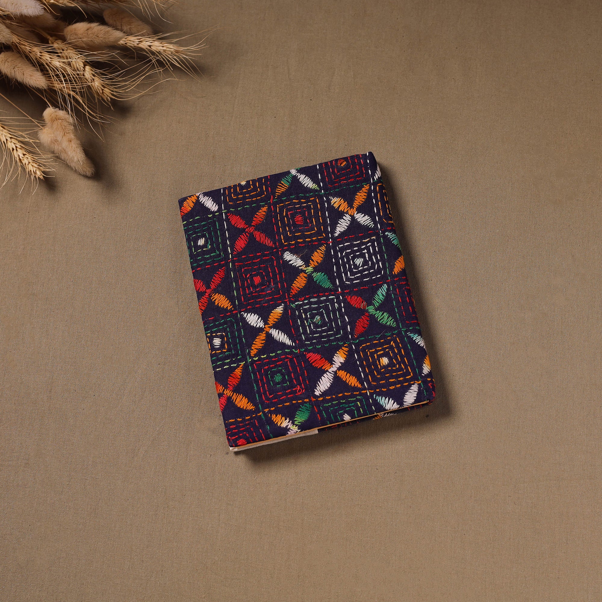 Handmade Paper Notebook with Eco Leaf Print Kantha Work 20 - Image 3