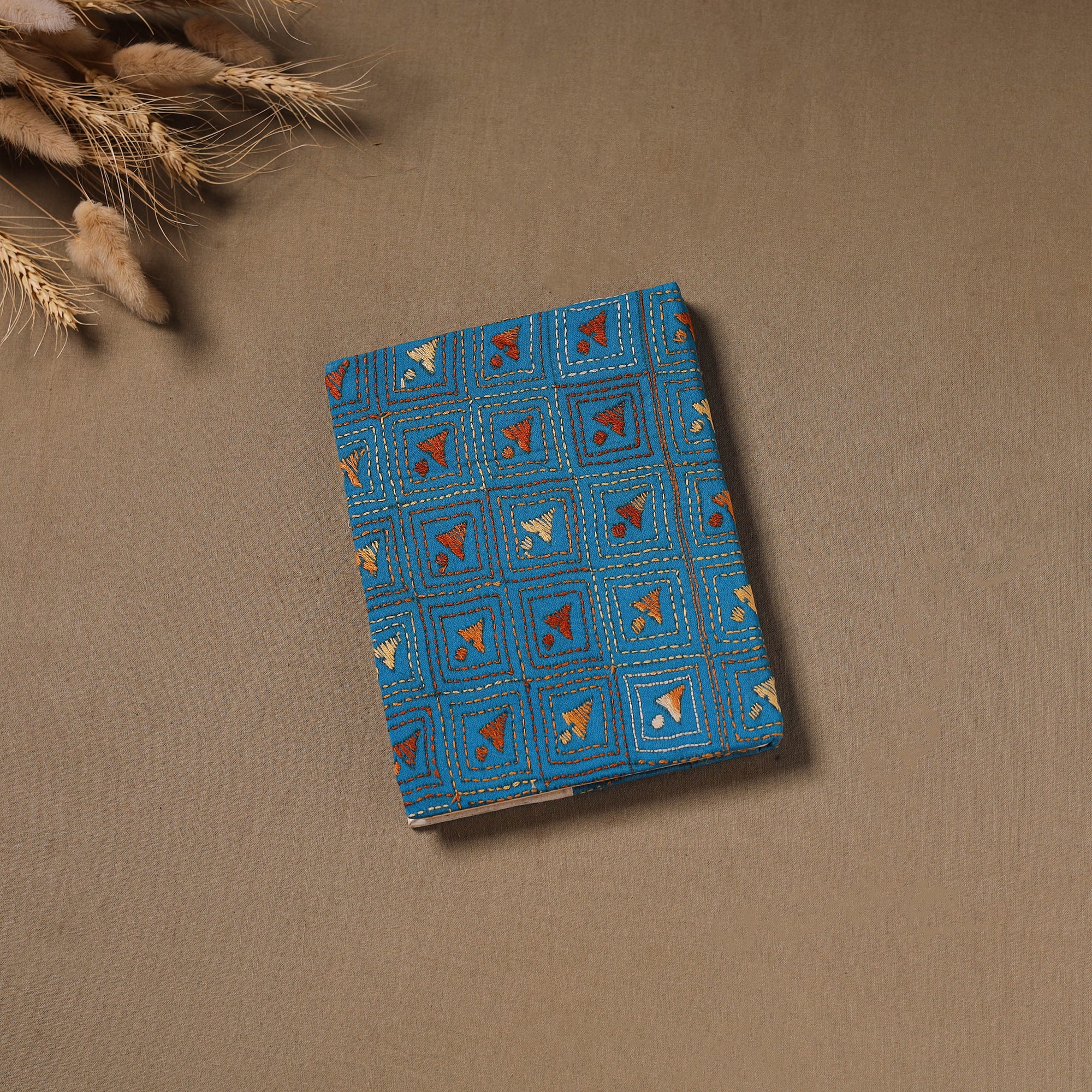 Handmade Paper Notebook with Eco Leaf Print Kantha Work 21 - Image 3