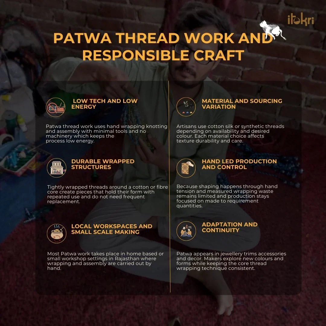 Handmade Patwa Thread & Mirror Work Rakhi 05 - Image 5