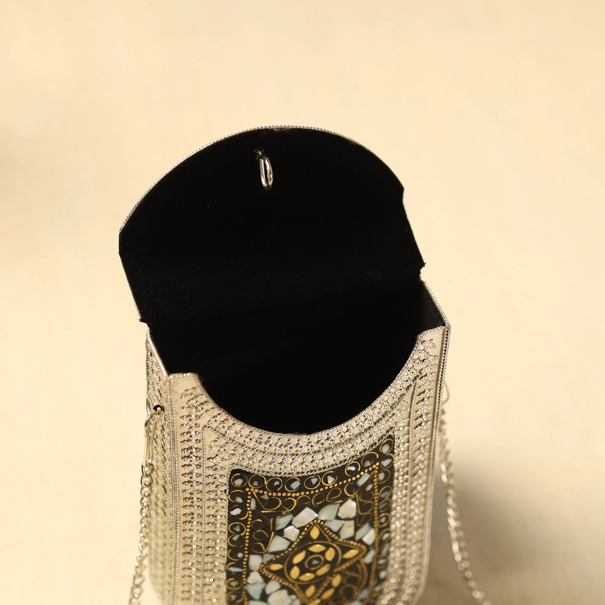 White - Handmade Vintage Metal & Mosaic Stone Clutch / Sling Bag 04 - Image 5