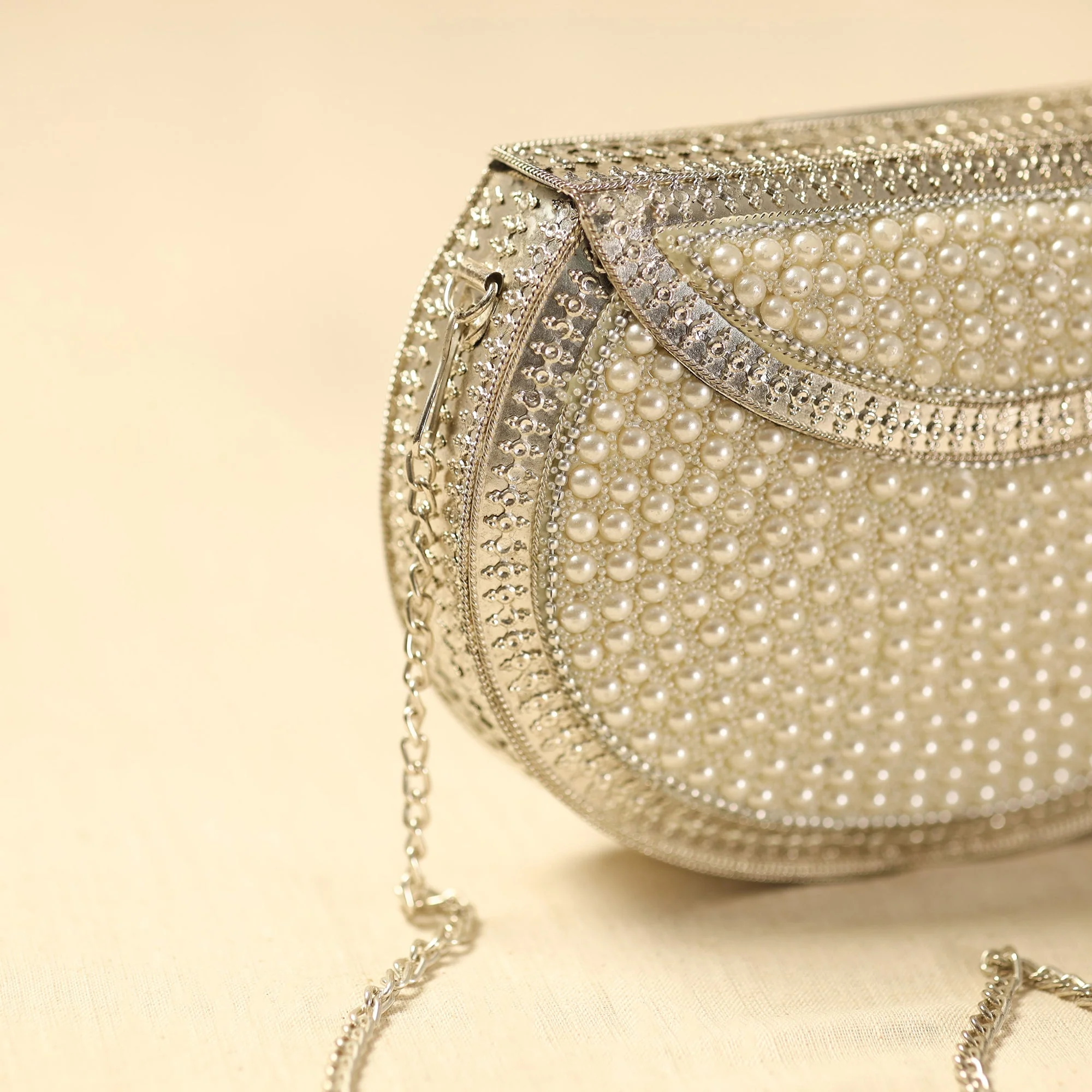 White - Handmade Vintage Metal & Mosaic Stone Clutch / Sling Bag 09 - Image 3