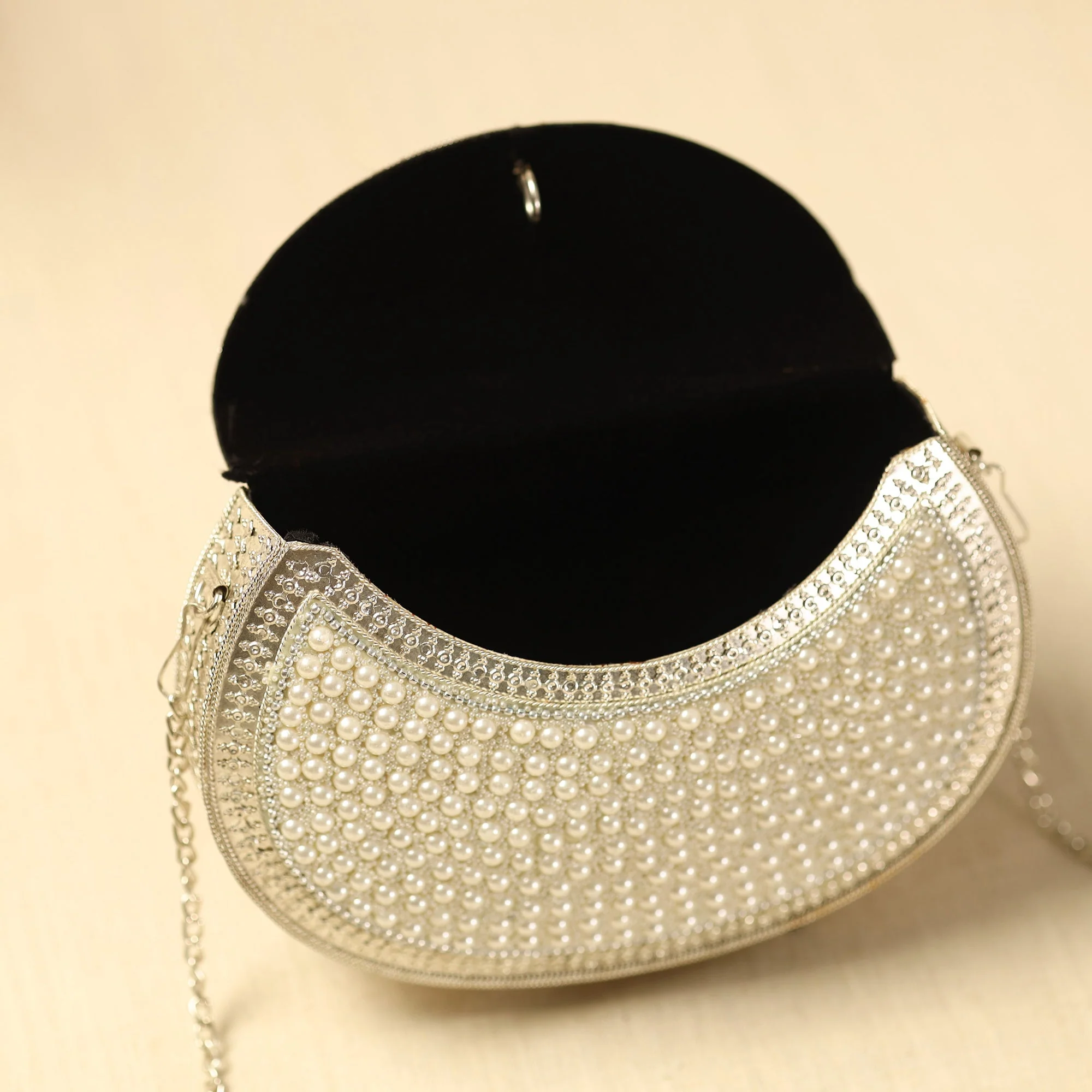 White - Handmade Vintage Metal & Mosaic Stone Clutch / Sling Bag 09 - Image 4