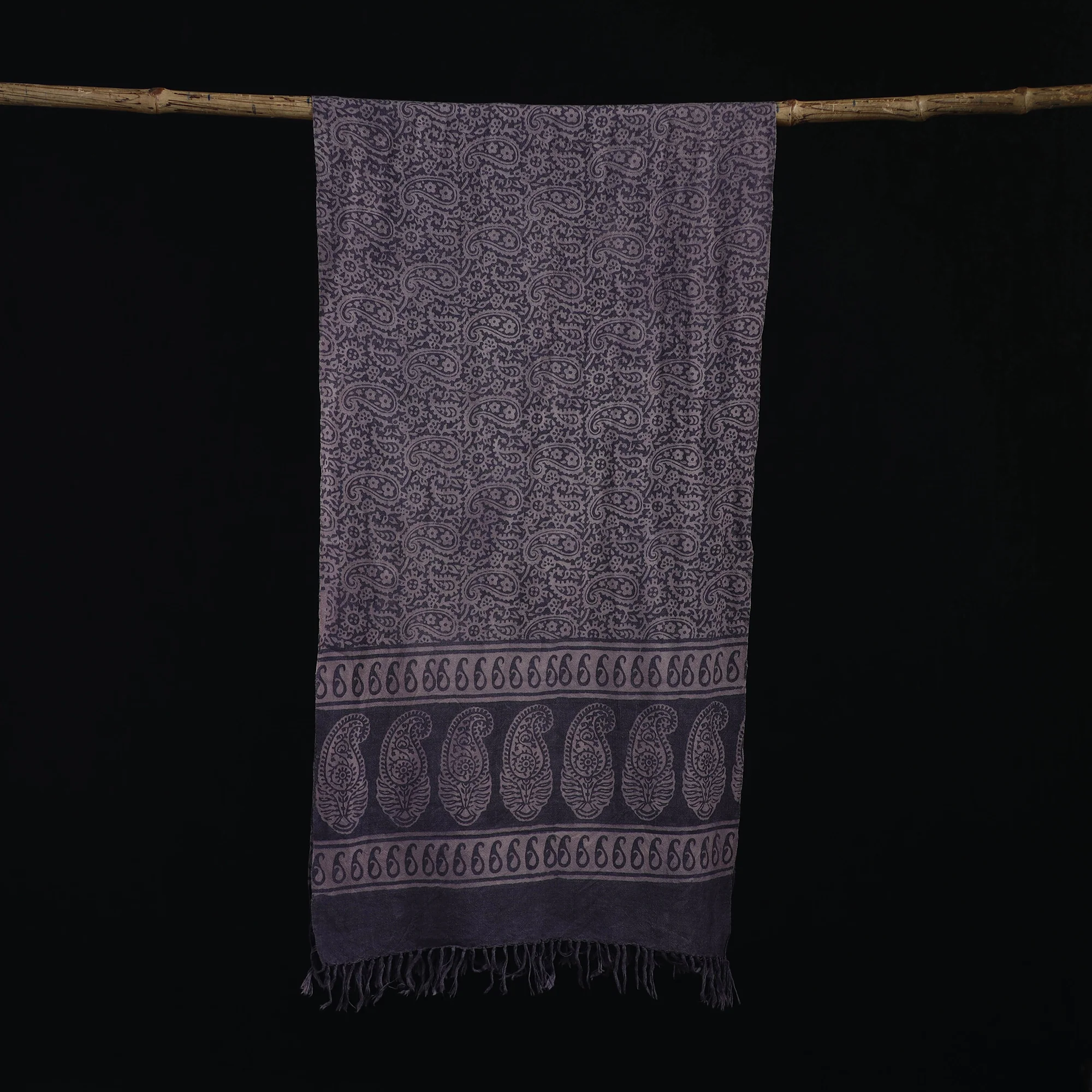 Handwoven Merino Wool Natural Dyed Hand Block Bagh Print Stole 01 - Image 3