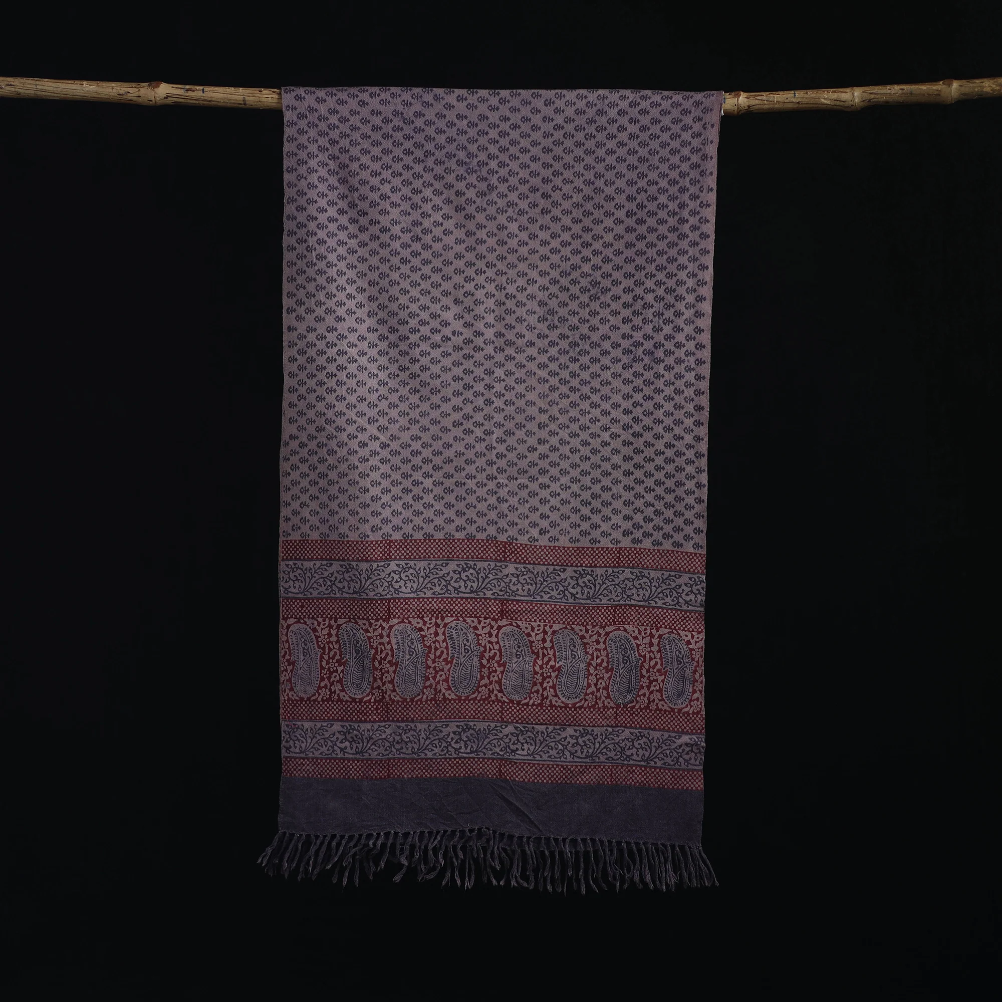 Handwoven Merino Wool Natural Dyed Hand Block Bagh Print Stole 05 - Image 3