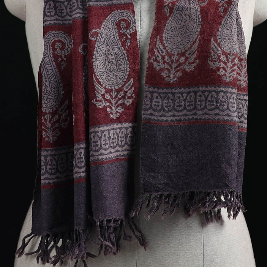 Handwoven Merino Wool Natural Dyed Hand Block Bagh Print Stole 07 - Image 2