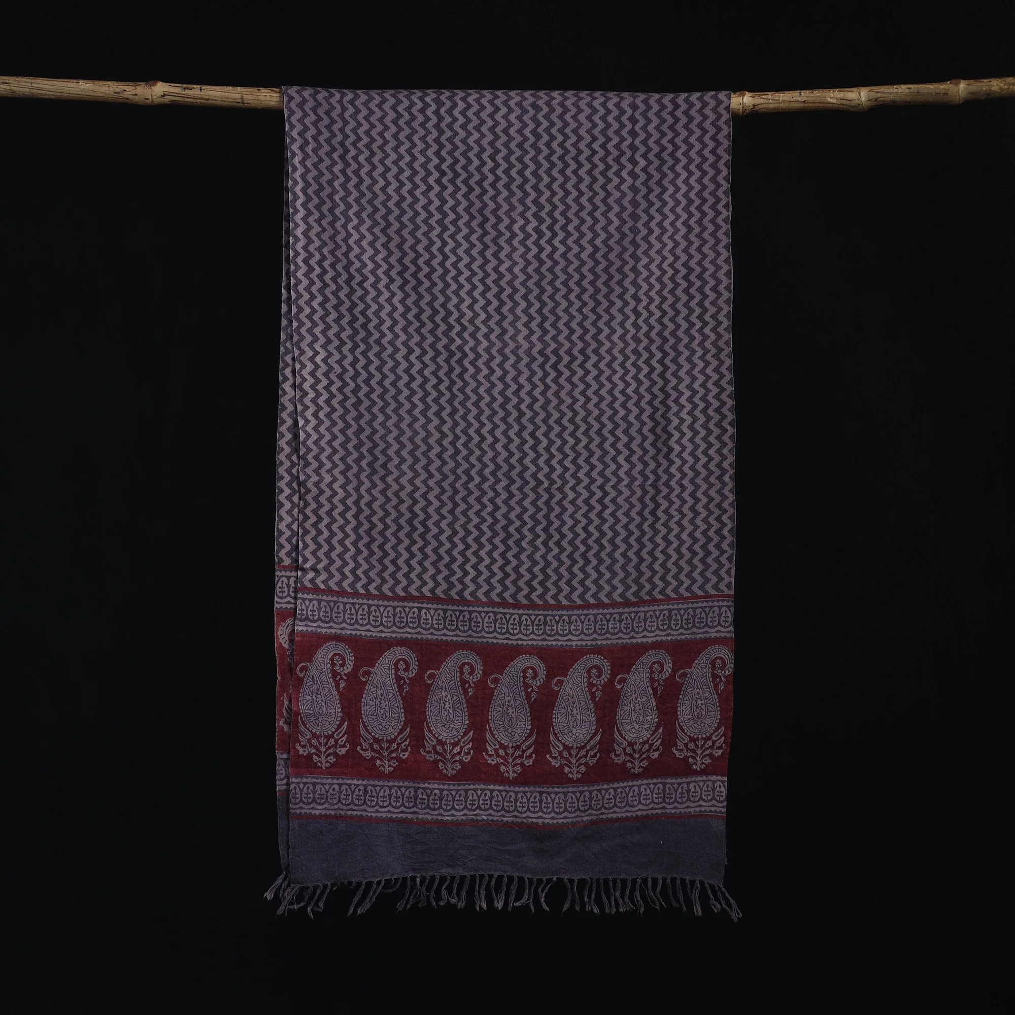 Handwoven Merino Wool Natural Dyed Hand Block Bagh Print Stole 07 - Image 3