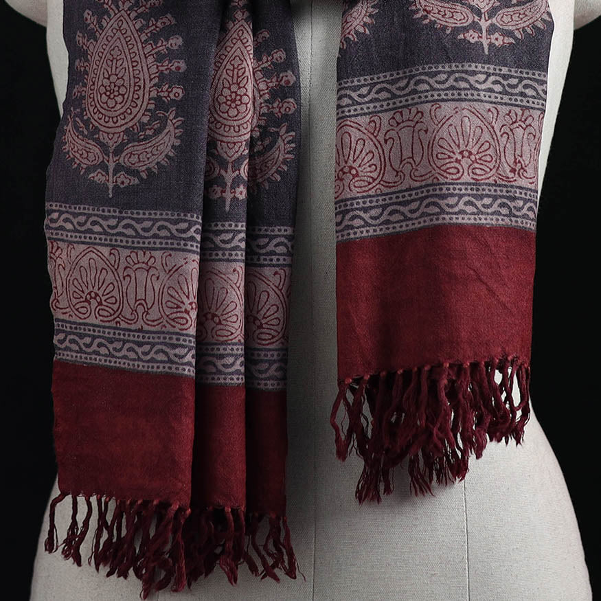 Handwoven Merino Wool Natural Dyed Hand Block Bagh Print Stole 09 - Image 2