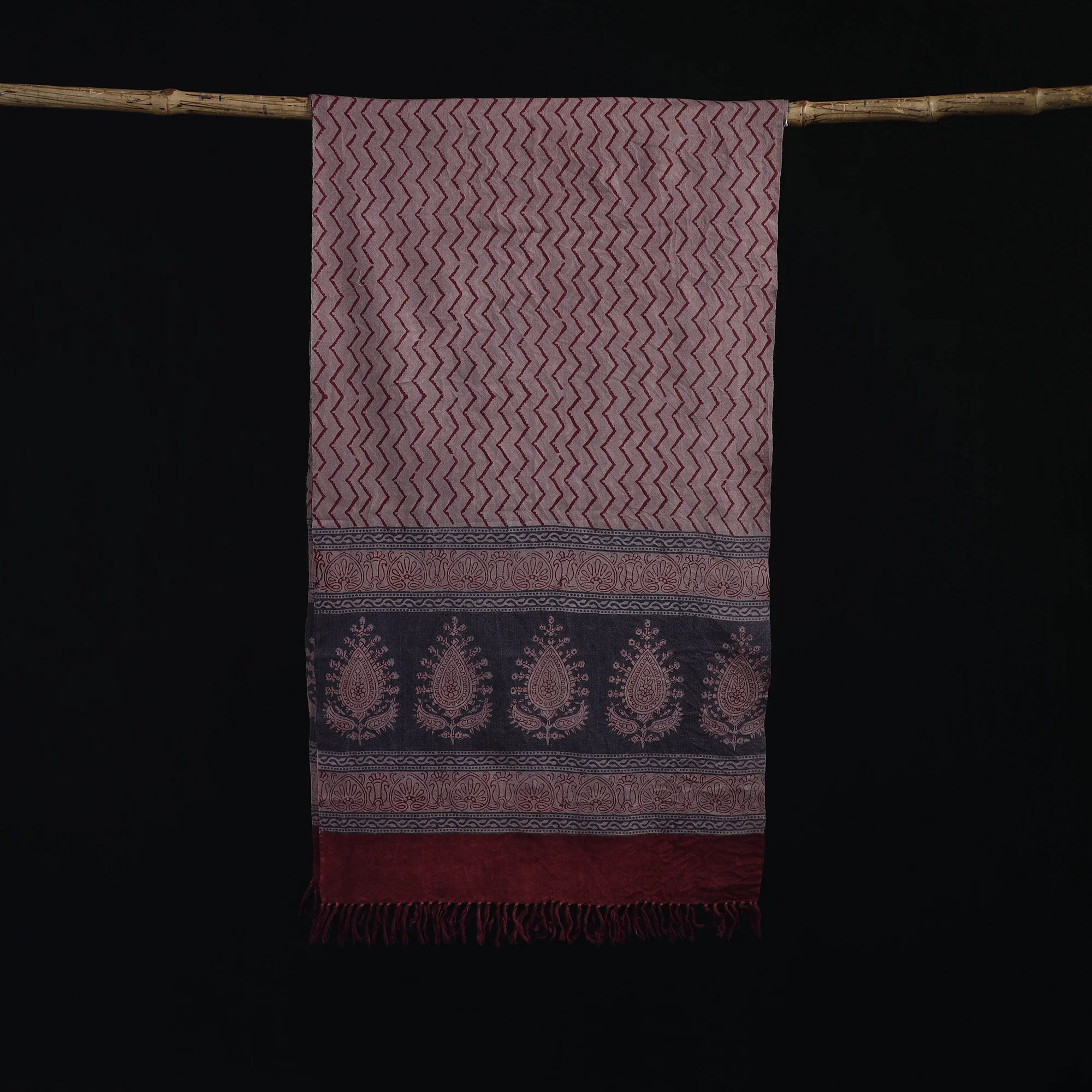 Handwoven Merino Wool Natural Dyed Hand Block Bagh Print Stole 09 - Image 3