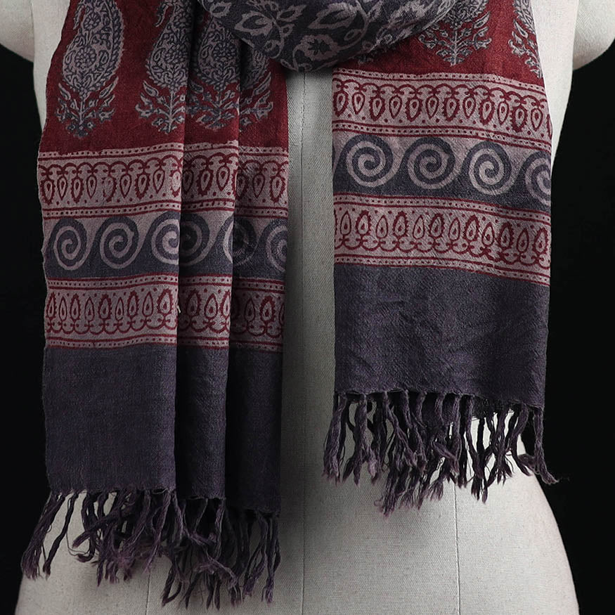 Handwoven Merino Wool Natural Dyed Hand Block Bagh Print Stole 11 - Image 2