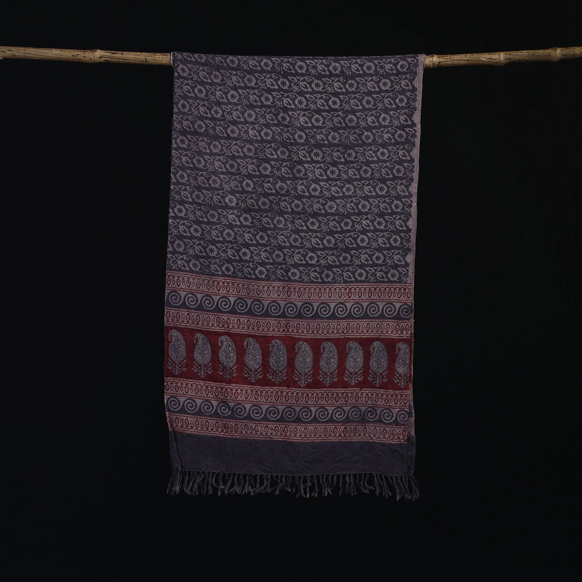 Handwoven Merino Wool Natural Dyed Hand Block Bagh Print Stole 11 - Image 3
