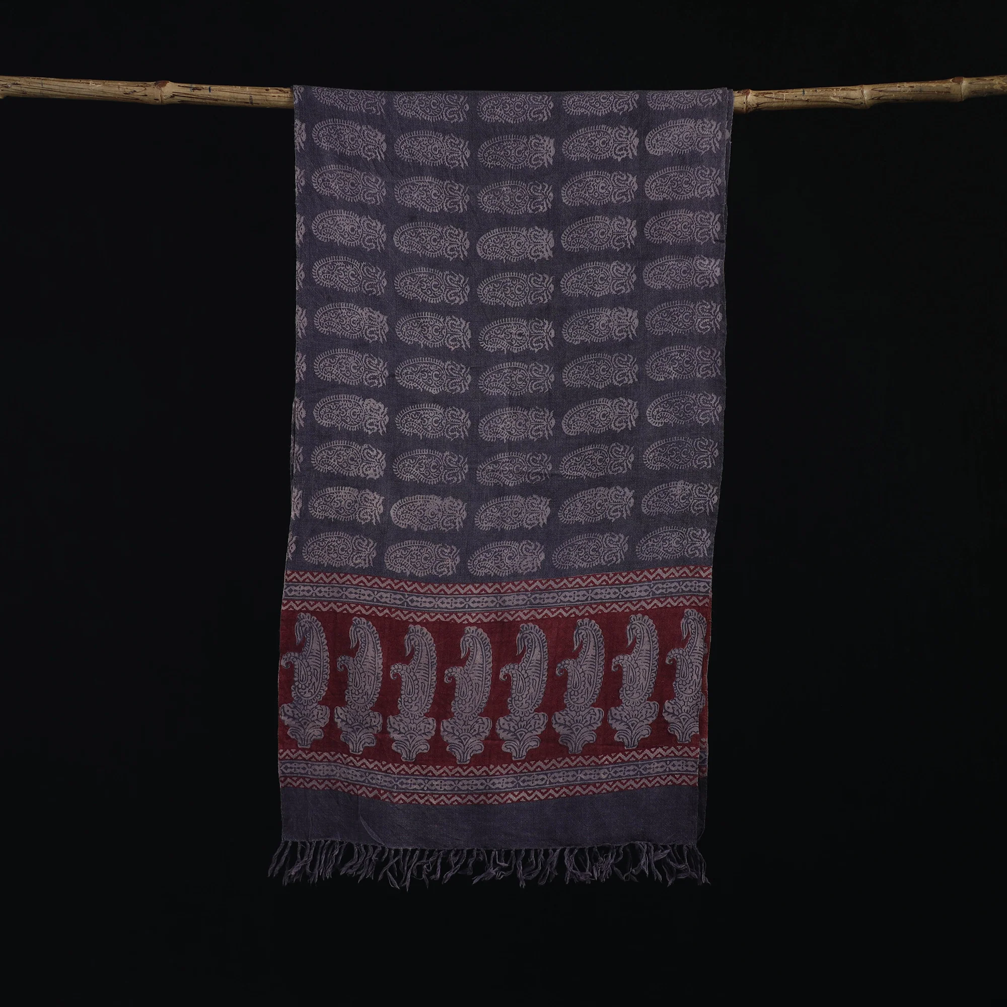 Handwoven Merino Wool Natural Dyed Hand Block Bagh Print Stole 14 - Image 3