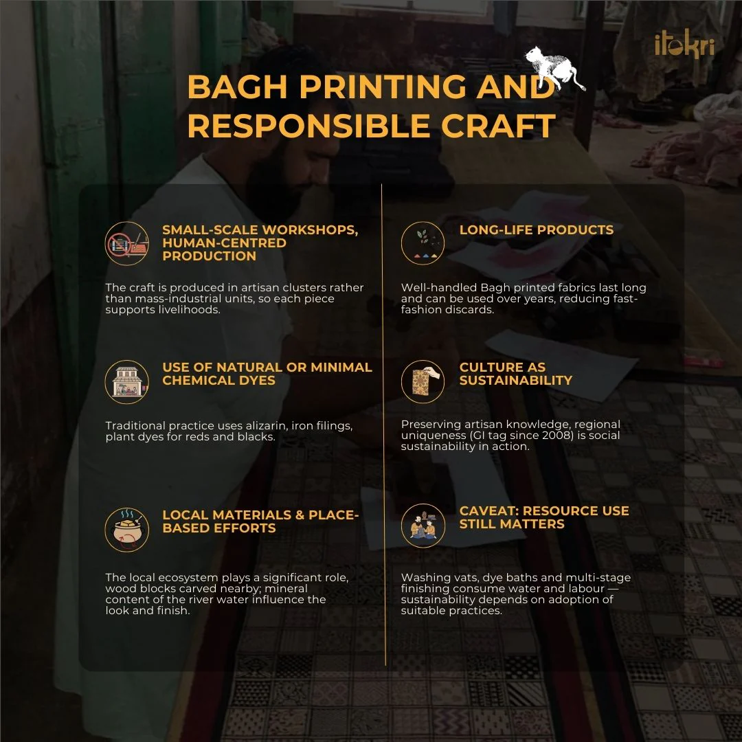 Handwoven Merino Wool Natural Dyed Hand Block Bagh Print Stole 14 - Image 5