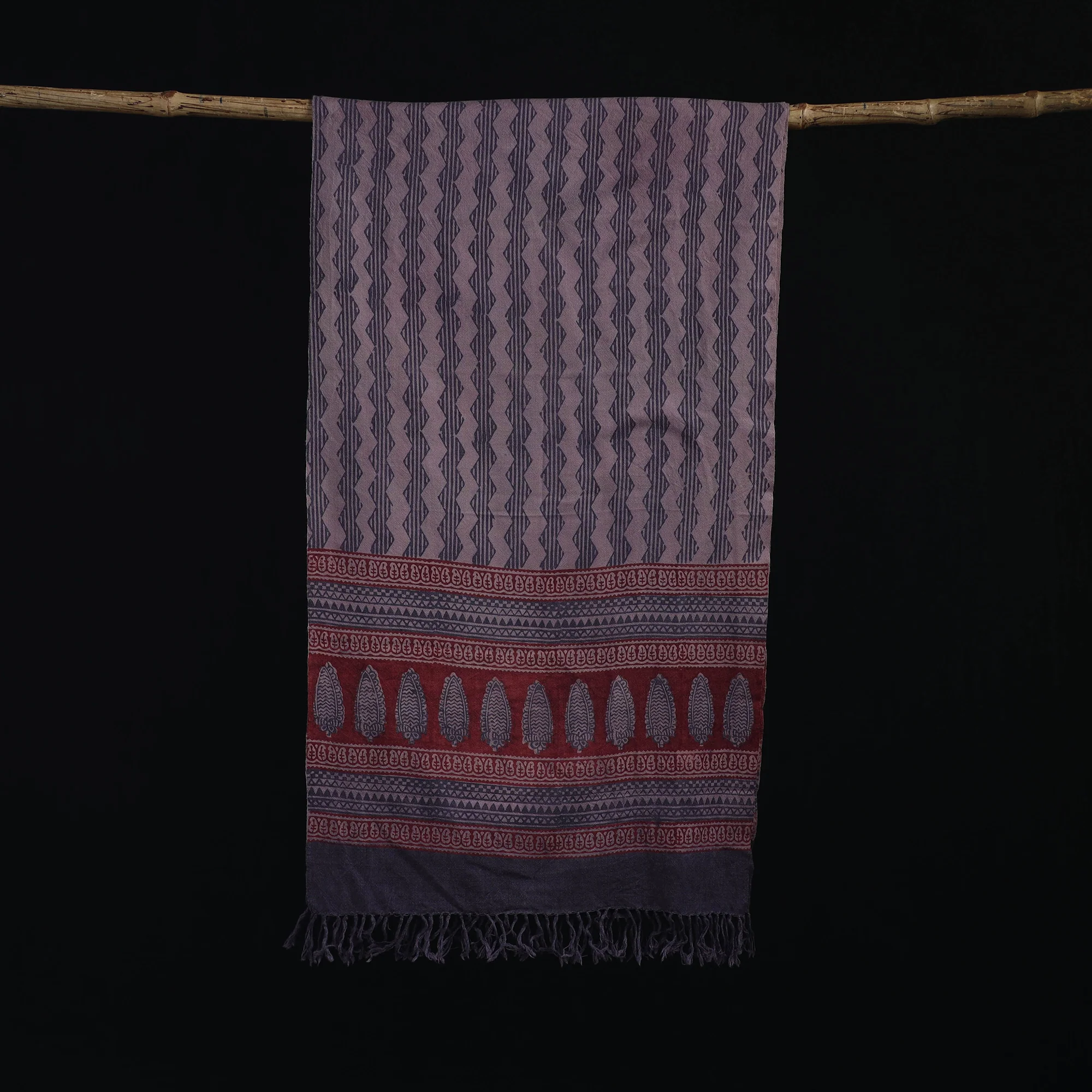 Handwoven Merino Wool Natural Dyed Hand Block Bagh Print Stole 16 - Image 3