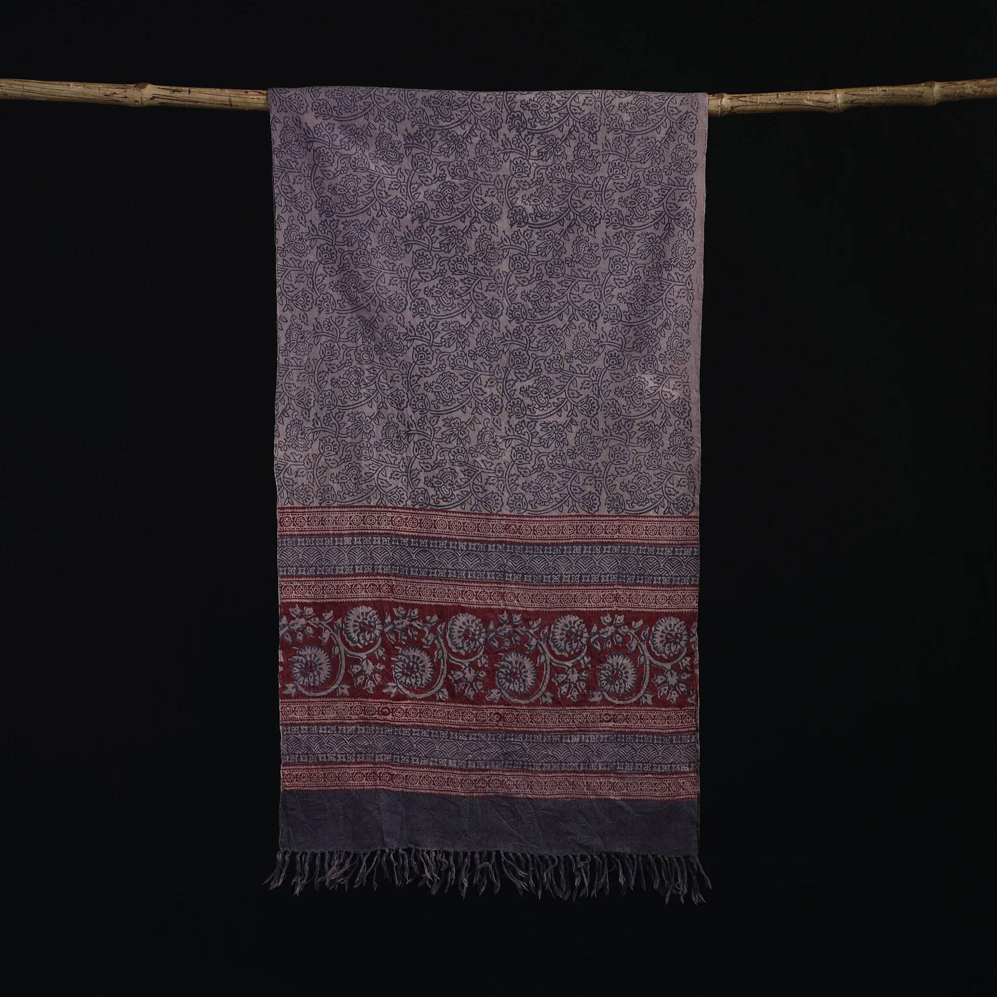 Handwoven Merino Wool Natural Dyed Hand Block Bagh Print Stole 18 - Image 3