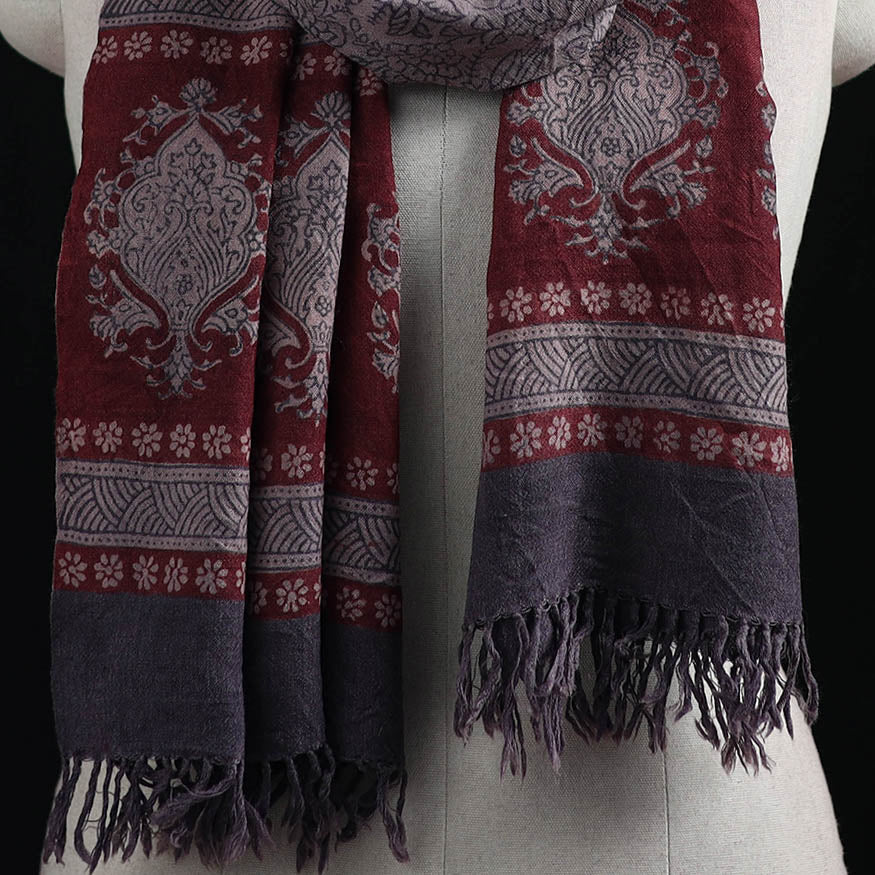 Handwoven Merino Wool Natural Dyed Hand Block Bagh Print Stole 19 - Image 2