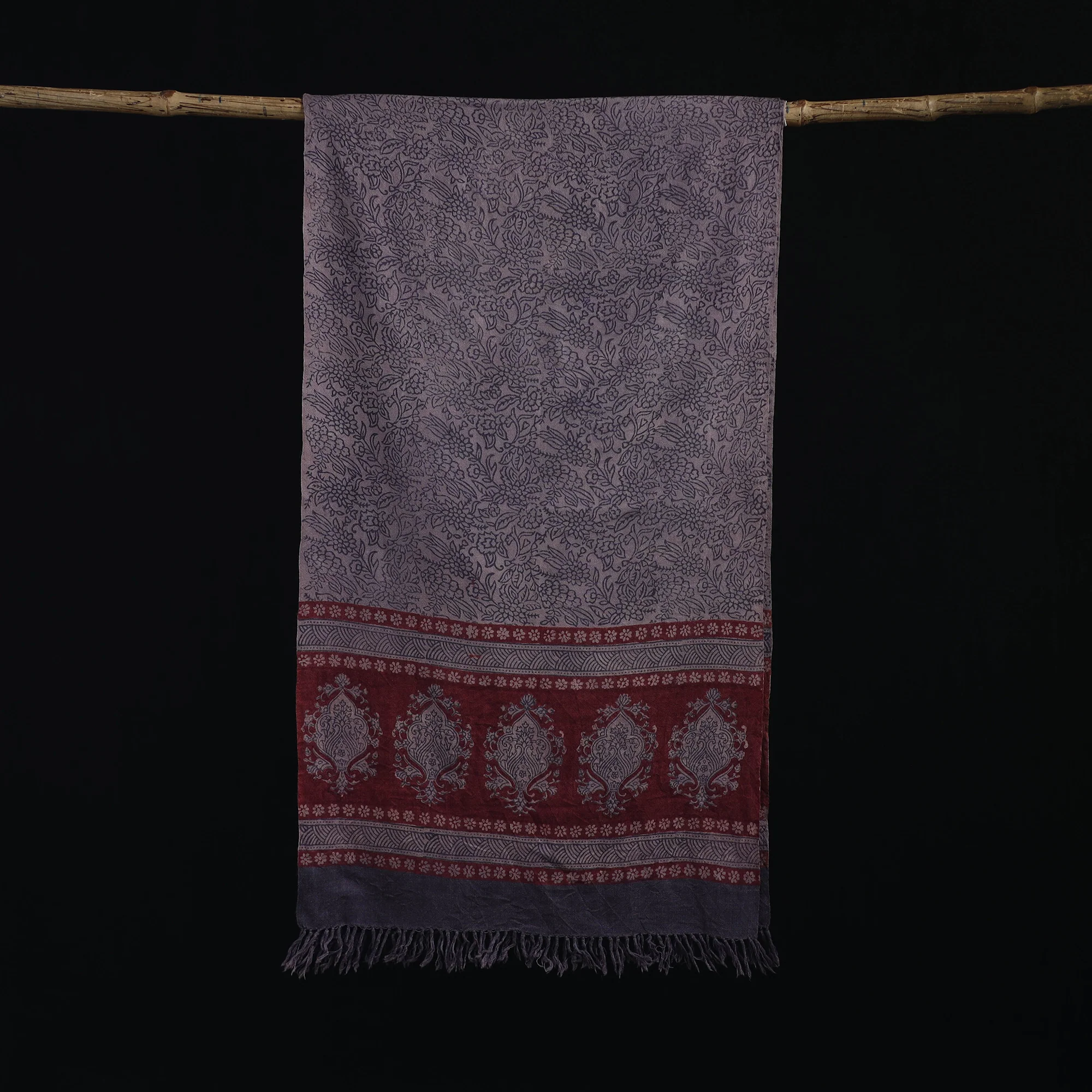 Handwoven Merino Wool Natural Dyed Hand Block Bagh Print Stole 19 - Image 3