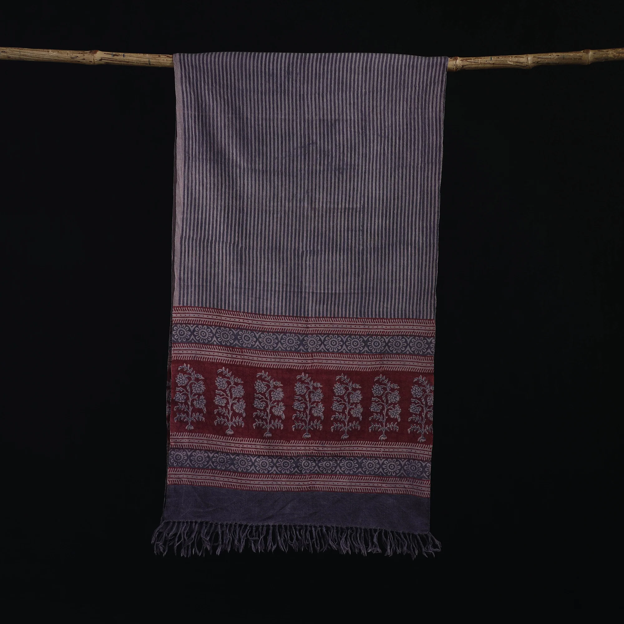 Handwoven Merino Wool Natural Dyed Hand Block Bagh Print Stole 21 - Image 3