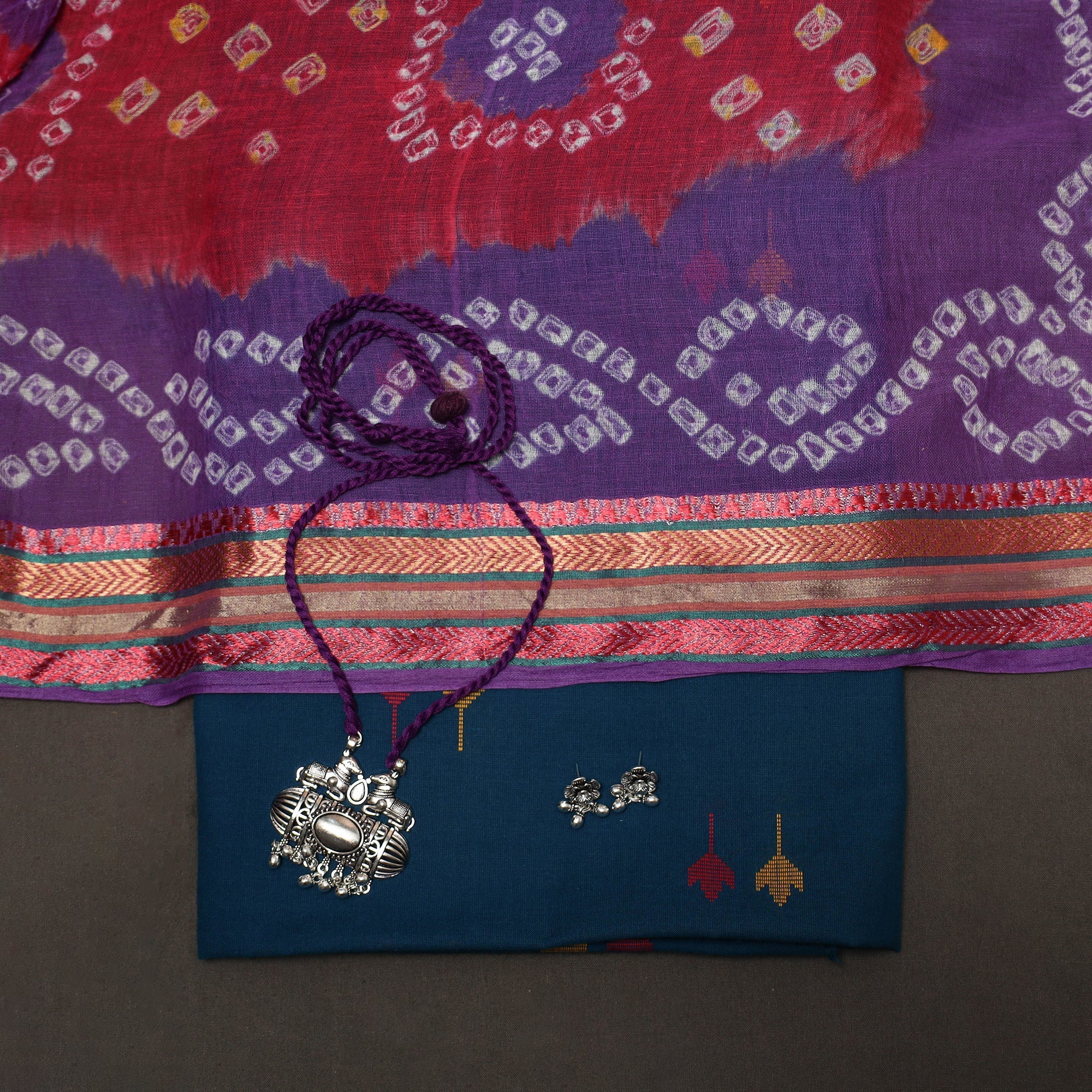 Blue - Jacquard Cotton 2pc Unstitched Dress Material with Jewellery Set 09 - Image 5