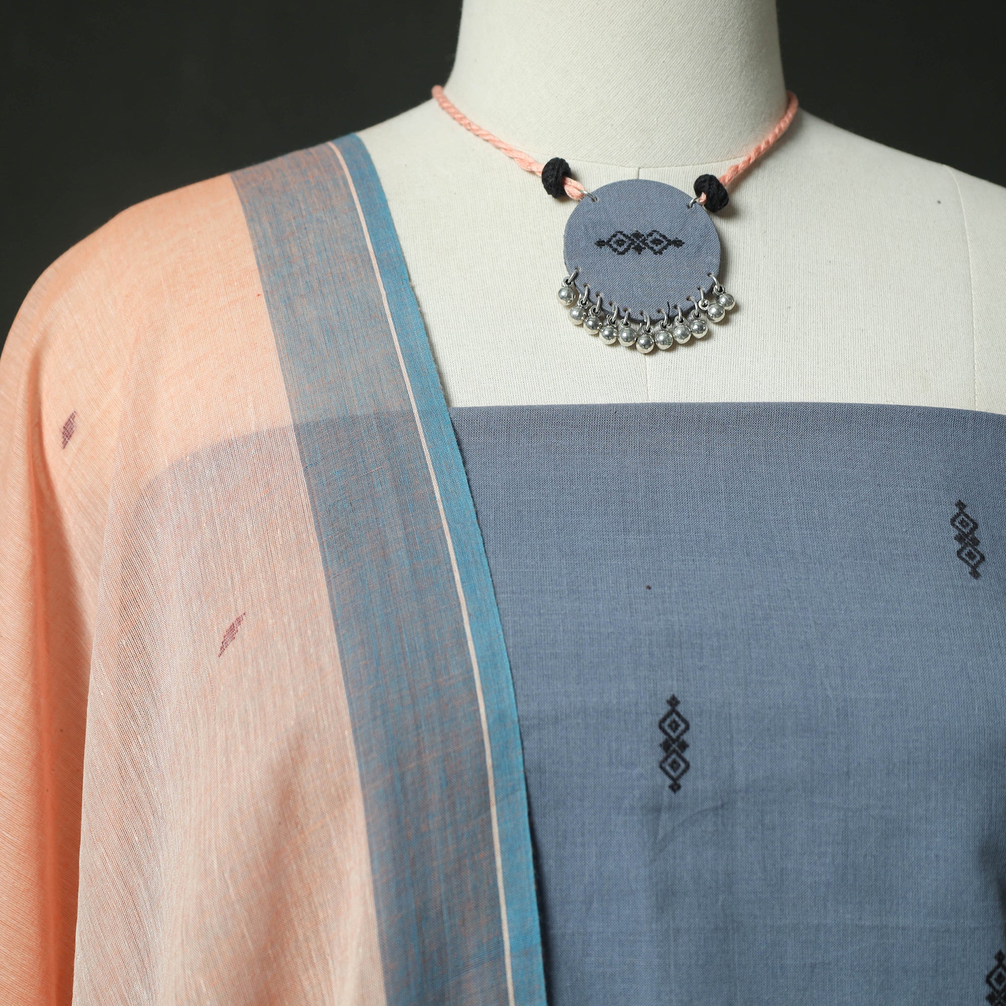 Jacquard Woven 2pc Cotton Unstitched Dress Material Kurta Set with Jewellery 05 - Image 3