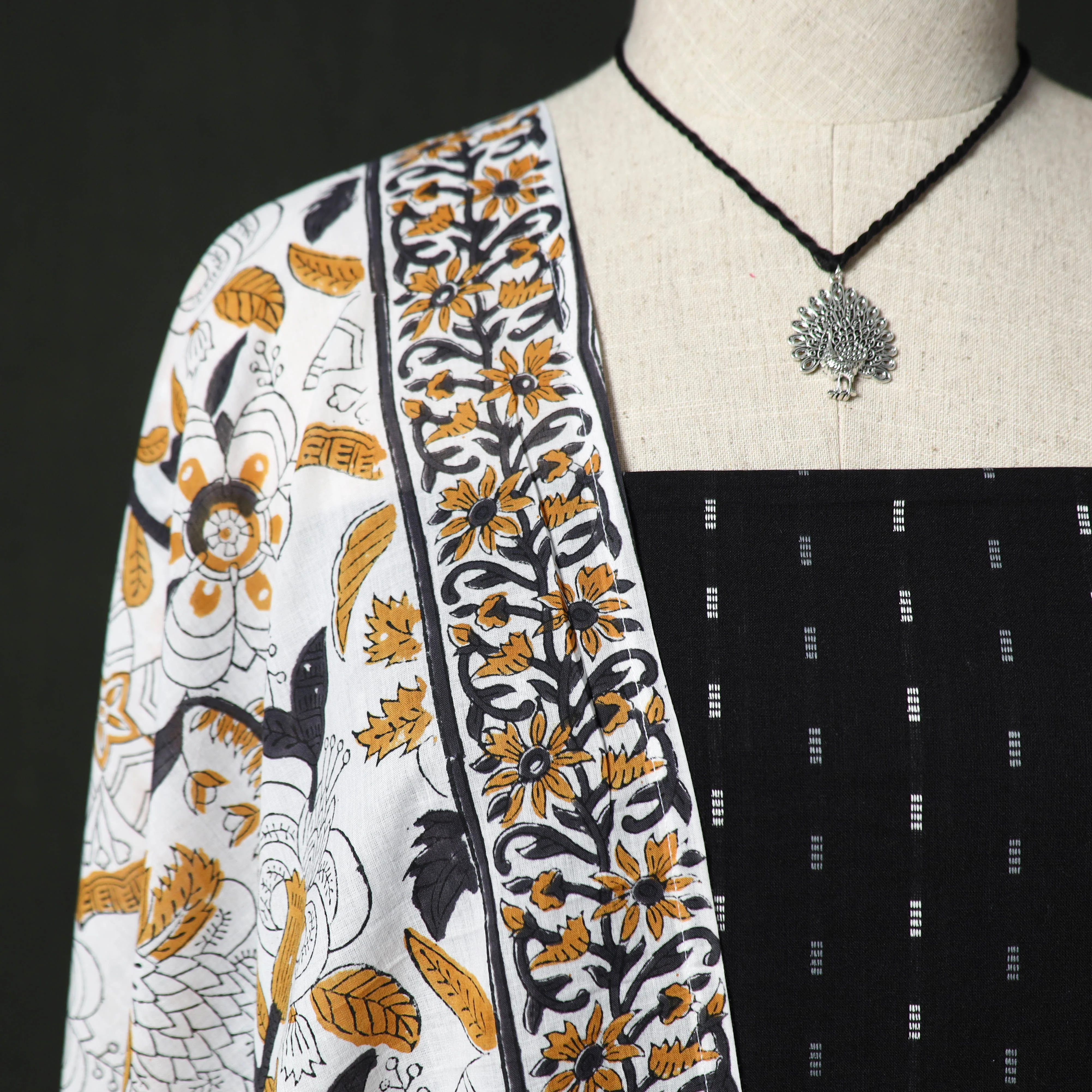 Jacquard Woven 2pc Cotton Unstitched Dress Material Kurta Set with Jewellery 05 - Image 3