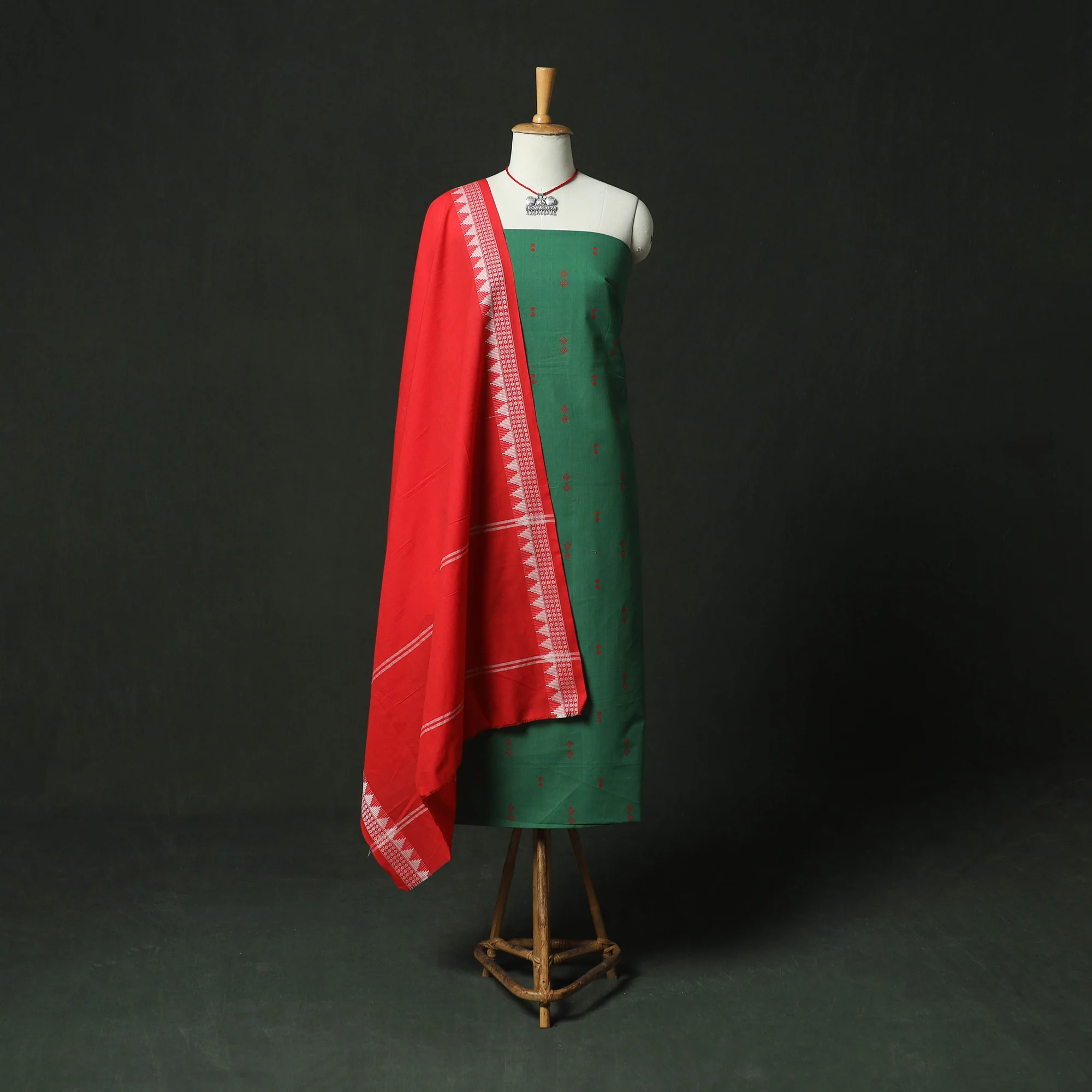 Jacquard Woven 2pc Cotton Unstitched Dress Material Kurta Set with Jewellery 06