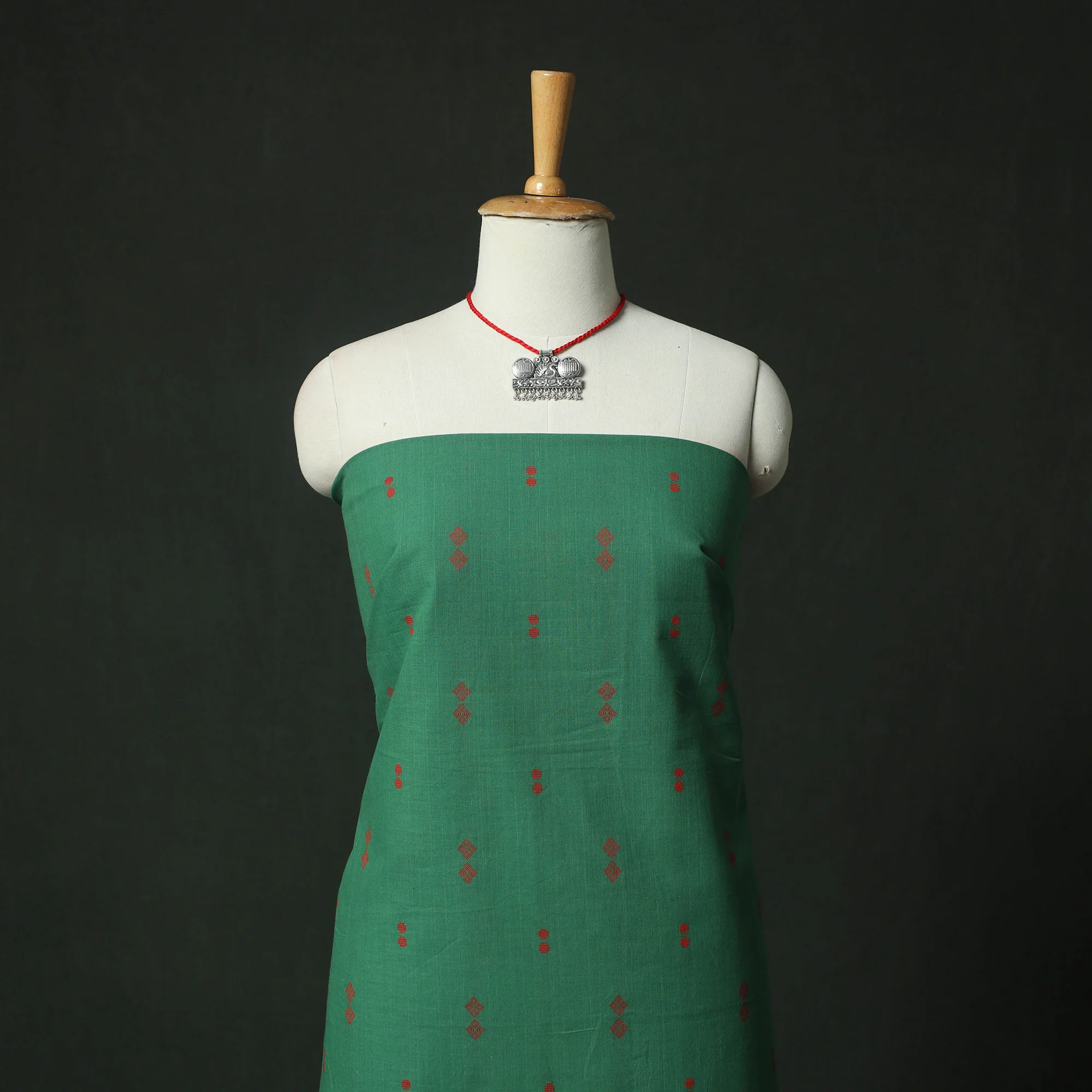 Jacquard Woven 2pc Cotton Unstitched Dress Material Kurta Set with Jewellery 06 - Image 2