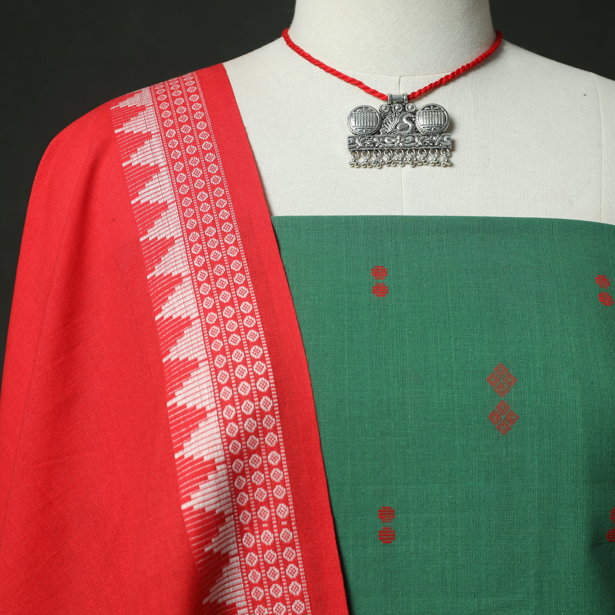 Jacquard Woven 2pc Cotton Unstitched Dress Material Kurta Set with Jewellery 06 - Image 3