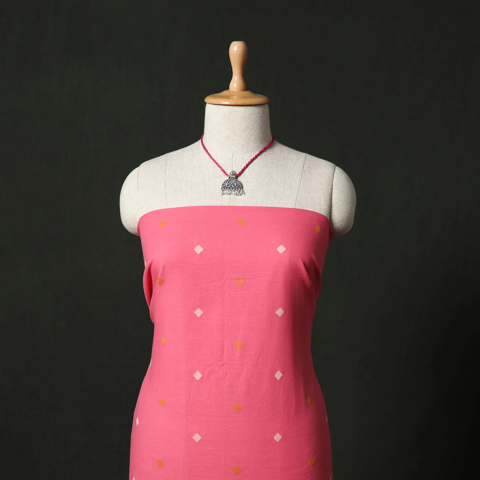 Jacquard Woven 2pc Cotton Unstitched Dress Material Kurta Set with Jewellery 09 - Image 2
