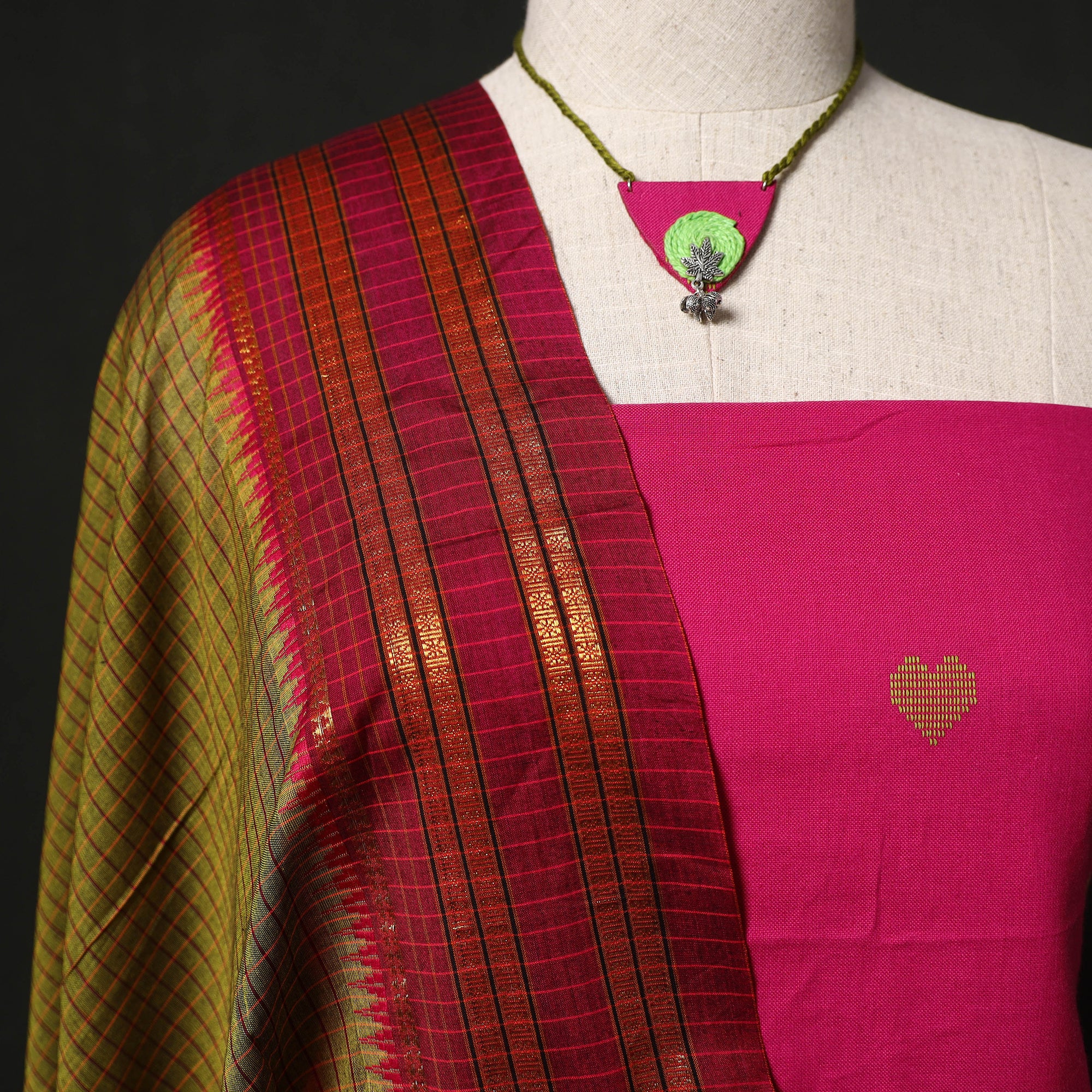 Jacquard Woven 2pc Cotton Unstitched Dress Material Kurta Set with Jewellery 10 - Image 3